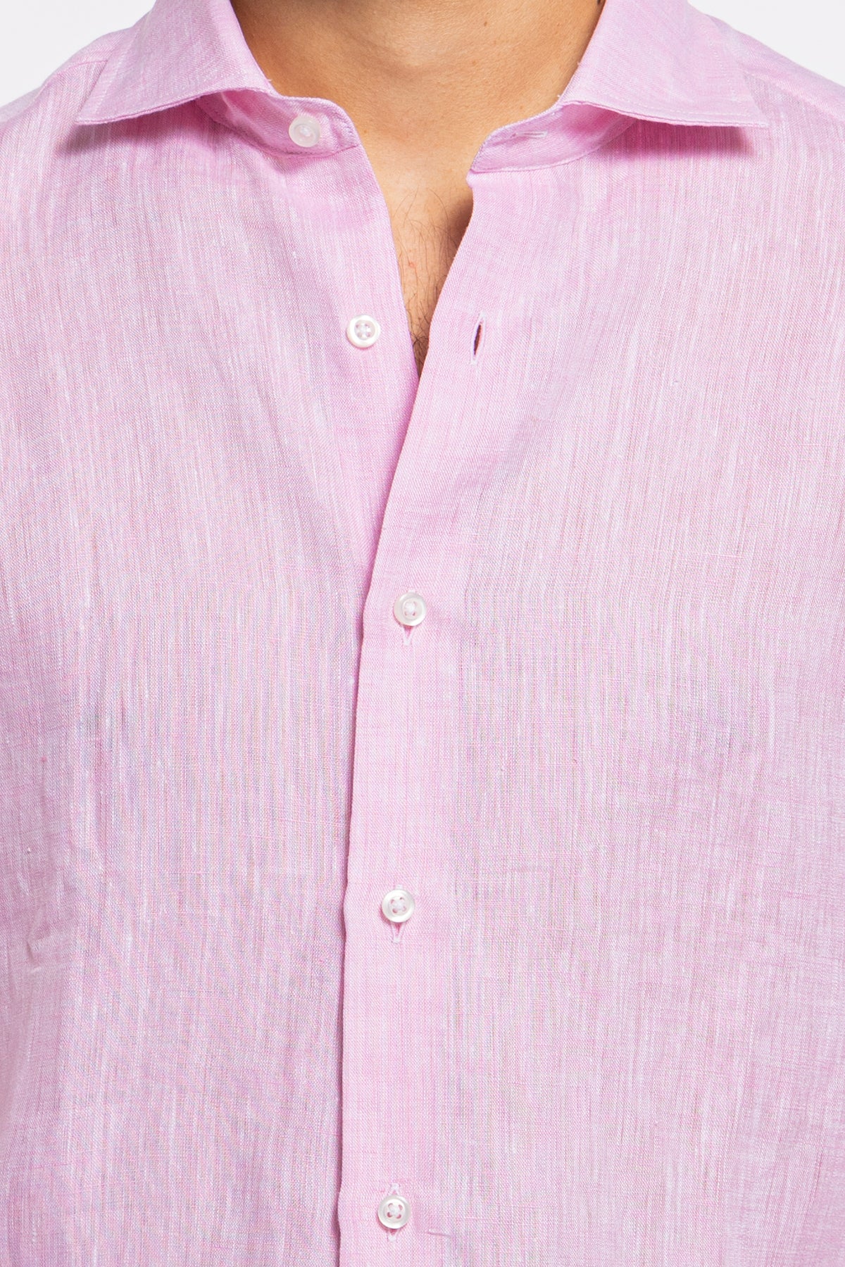Camicia Uomo Rosa in Lino 100% made in italy collo semi francese morbido slim fit effetto melange