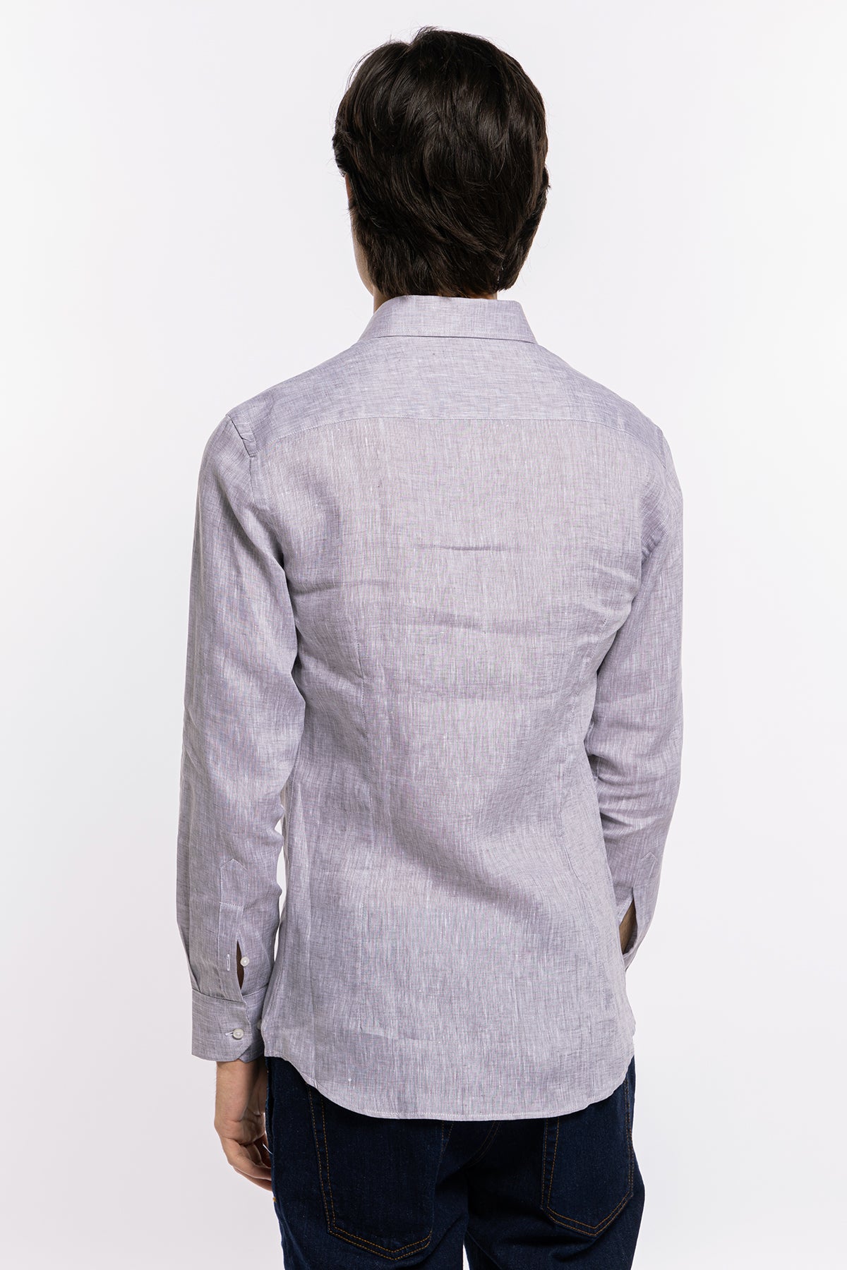 Camicia Uomo grigia in Lino 100% made in italy collo semi francese morbido slim fit effetto melange