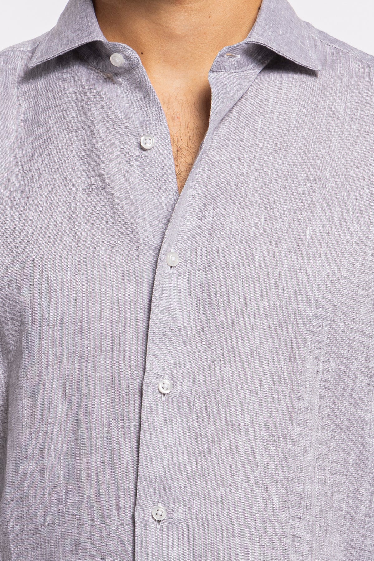 Camicia Uomo grigia in Lino 100% made in italy collo semi francese morbido slim fit effetto melange