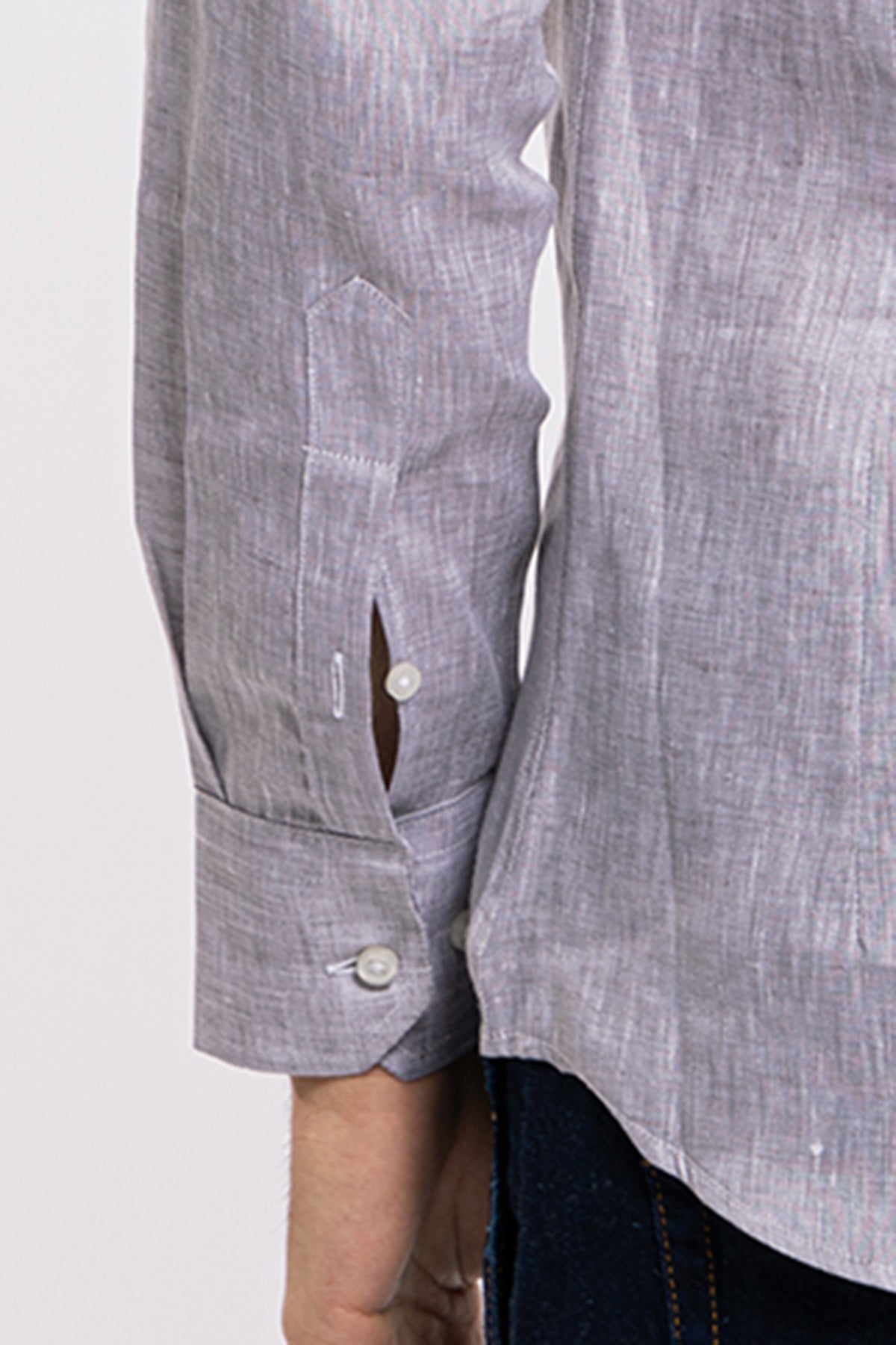 Camicia Uomo grigia in Lino 100% made in italy collo semi francese morbido slim fit effetto melange