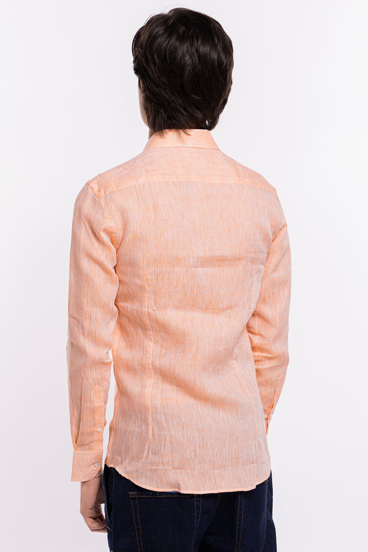 Camicia Uomo Arancio in Lino 100% made in italy collo semi francese morbido slim fit effetto melange