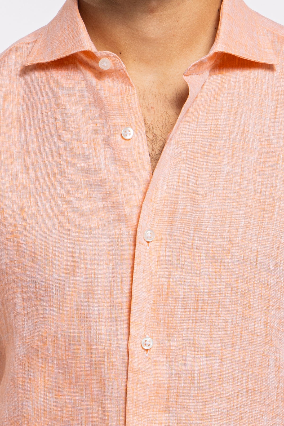 Camicia Uomo Arancio in Lino 100% made in italy collo semi francese morbido slim fit effetto melange
