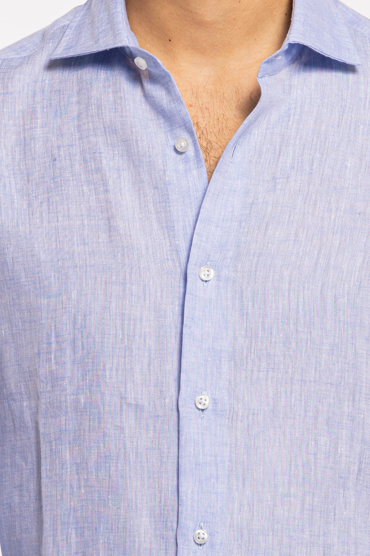 Camicia Uomo Celeste in Lino 100% made in italy collo semi francese morbido slim fit effetto melange