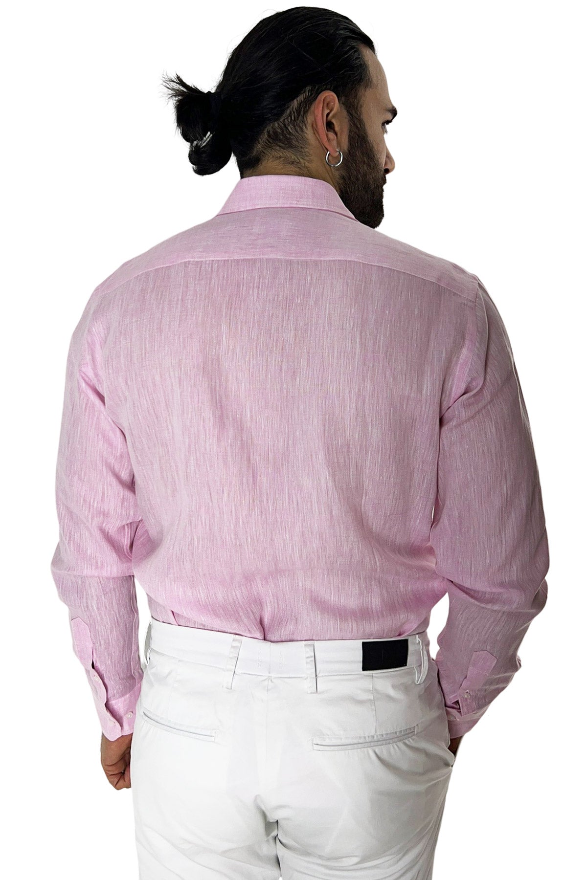 Camicia Uomo Rosa in Lino 100% made in italy collo semi francese morbido regular fit effetto melange