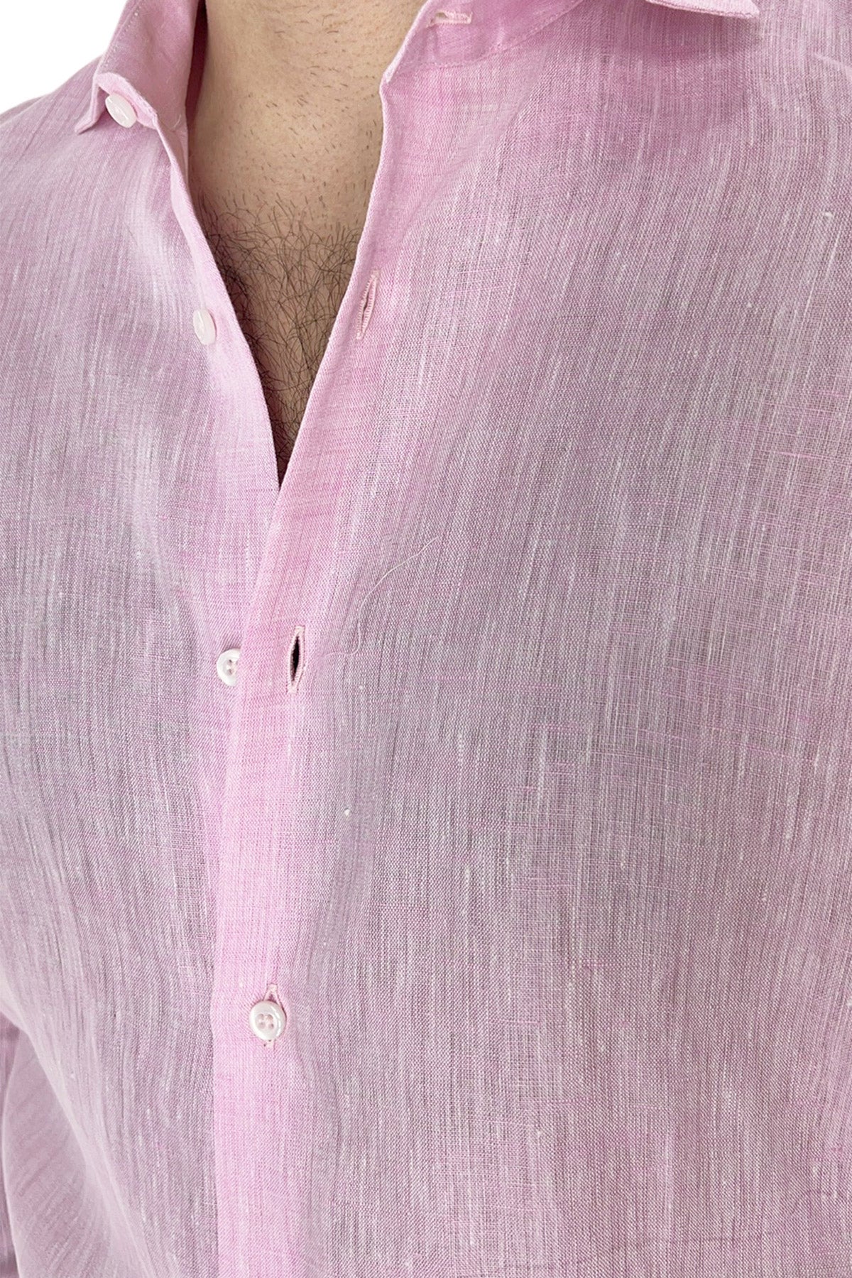 Camicia Uomo Rosa in Lino 100% made in italy collo semi francese morbido regular fit effetto melange