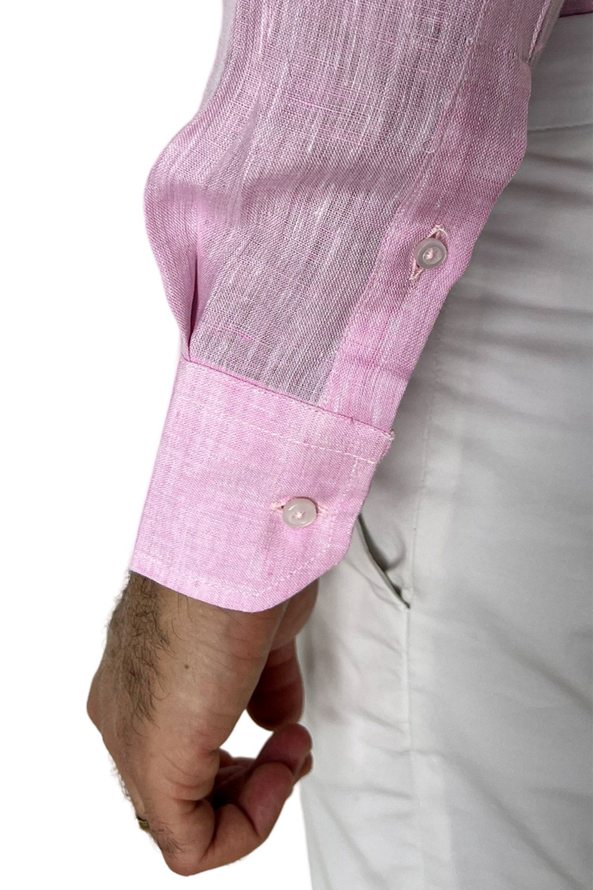 Camicia Uomo Rosa in Lino 100% made in italy collo semi francese morbido regular fit effetto melange