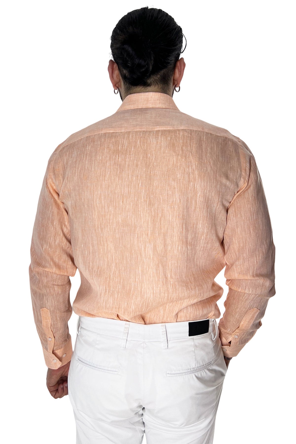 Camicia Uomo Arancio in Lino 100% made in italy collo semi francese morbido regular fit effetto melange