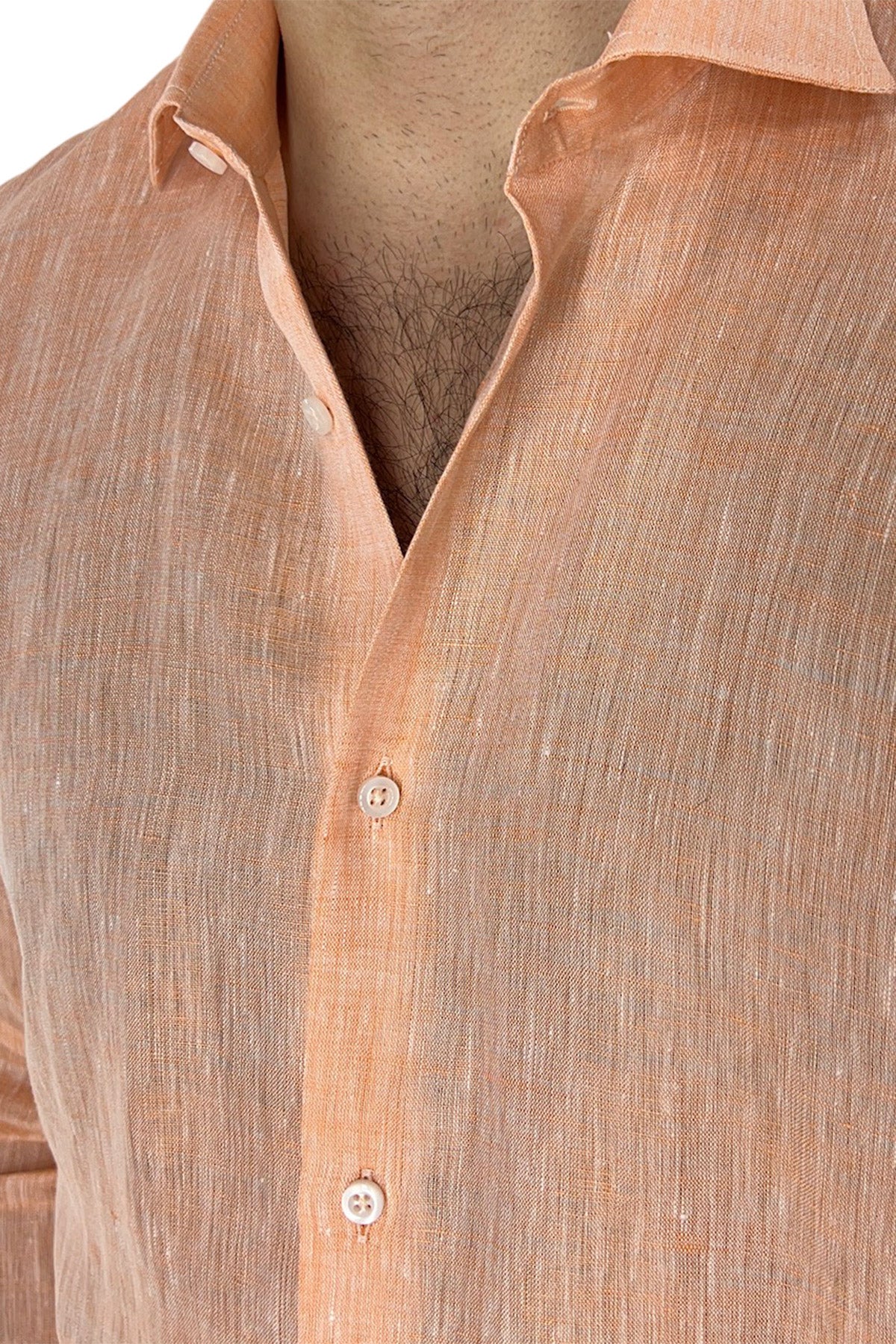 Camicia Uomo Arancio in Lino 100% made in italy collo semi francese morbido regular fit effetto melange