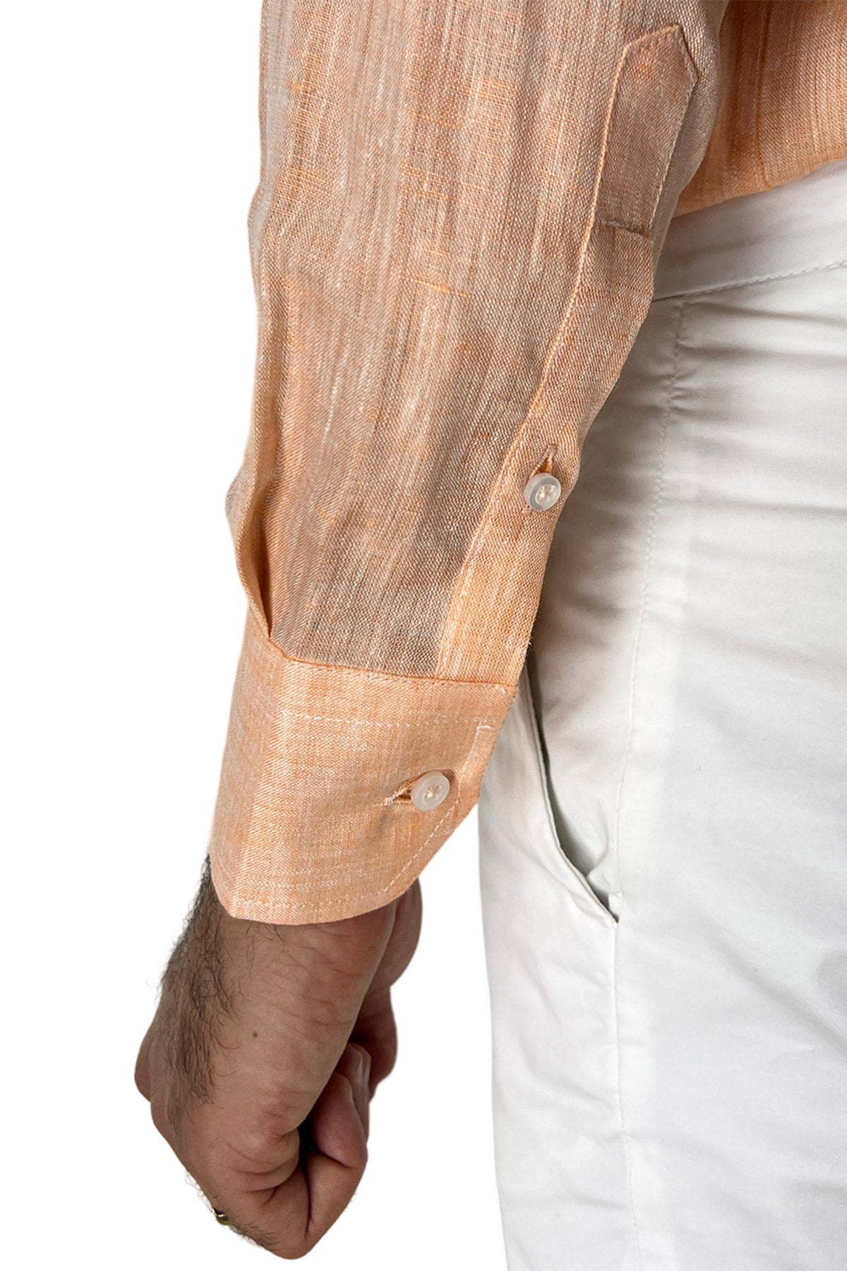Camicia Uomo Arancio in Lino 100% made in italy collo semi francese morbido regular fit effetto melange