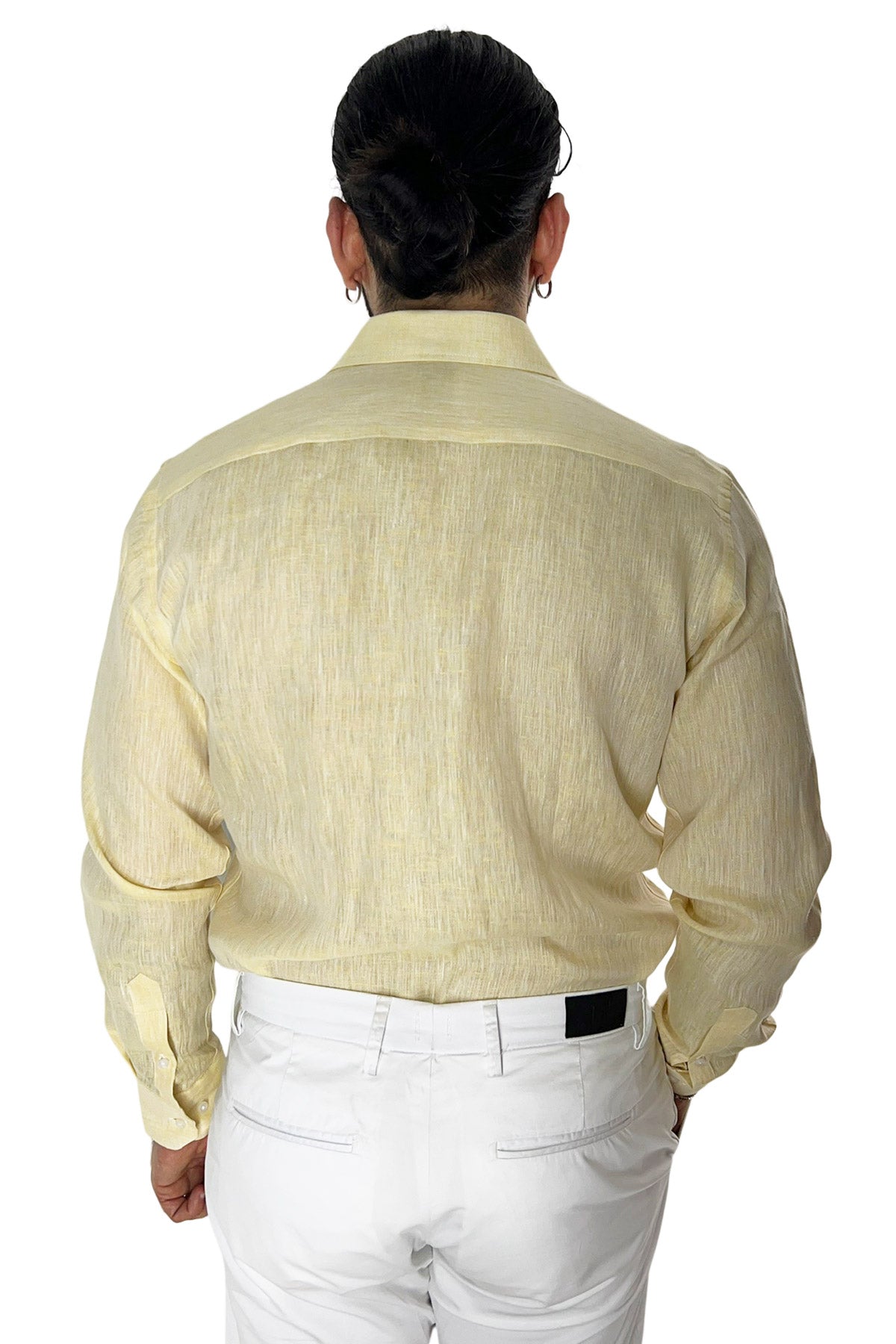 Camicia Uomo Gialla in Lino 100% made in italy collo semi francese morbido regular fit effetto melange