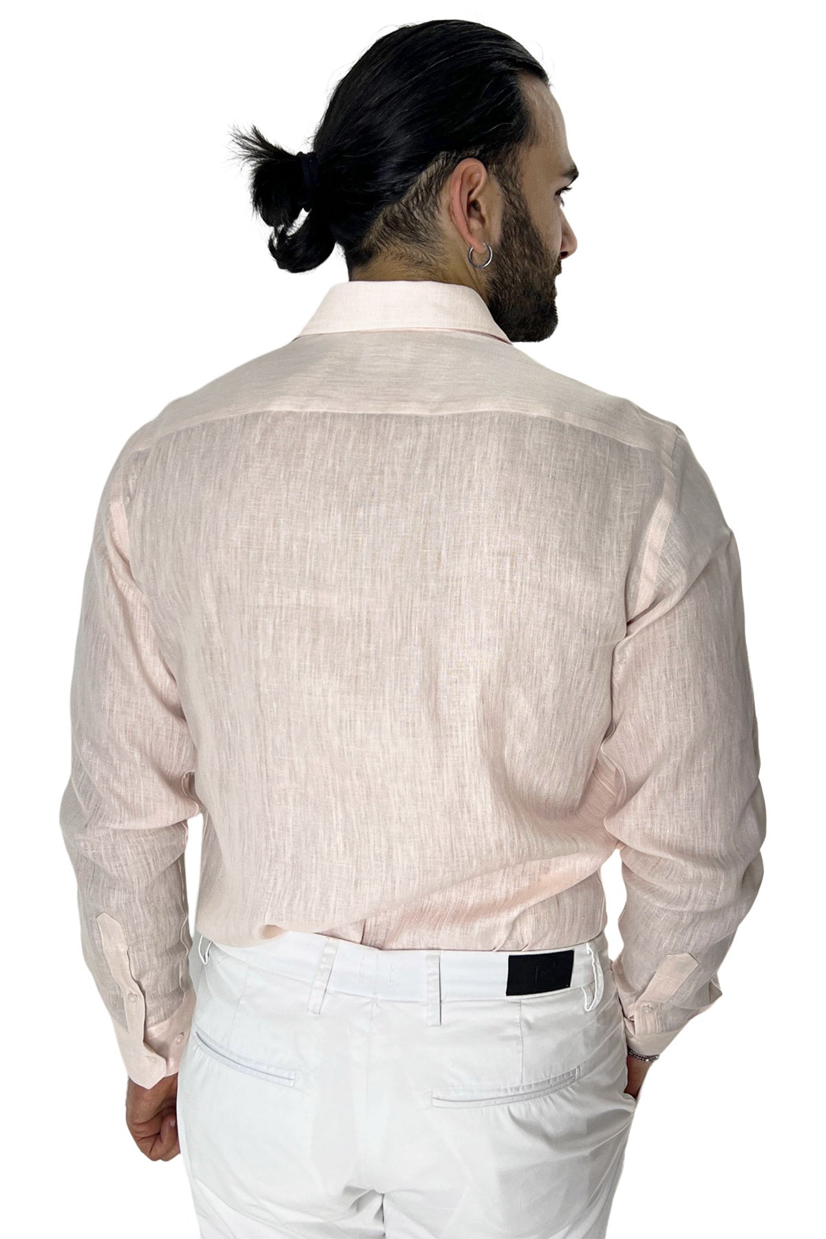 Camicia Uomo rosa in Lino 100% made in italy collo semi francese morbido regular fit