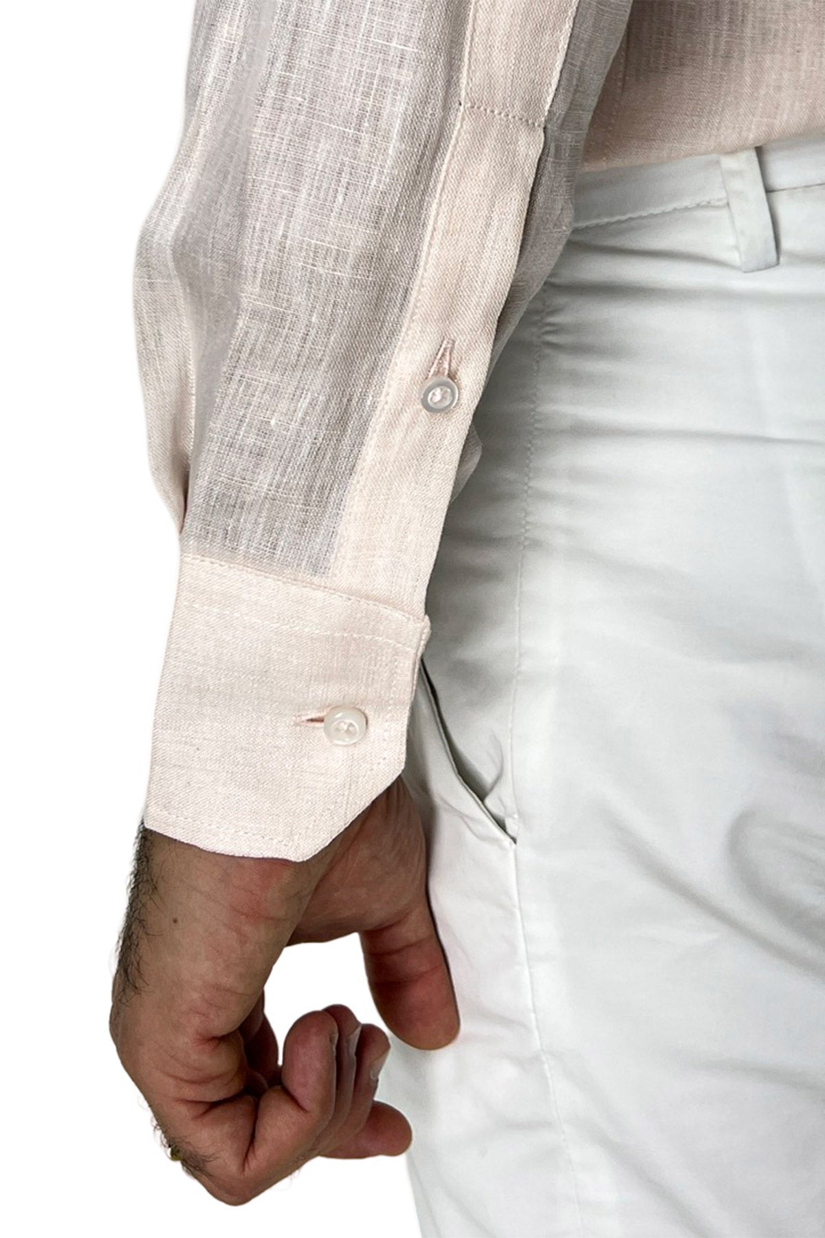 Camicia Uomo rosa in Lino 100% made in italy collo semi francese morbido regular fit