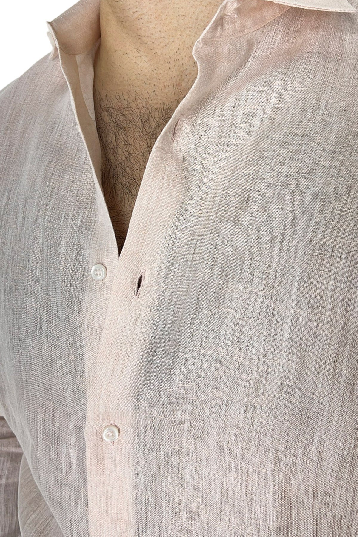 Camicia Uomo rosa in Lino 100% made in italy collo semi francese morbido regular fit