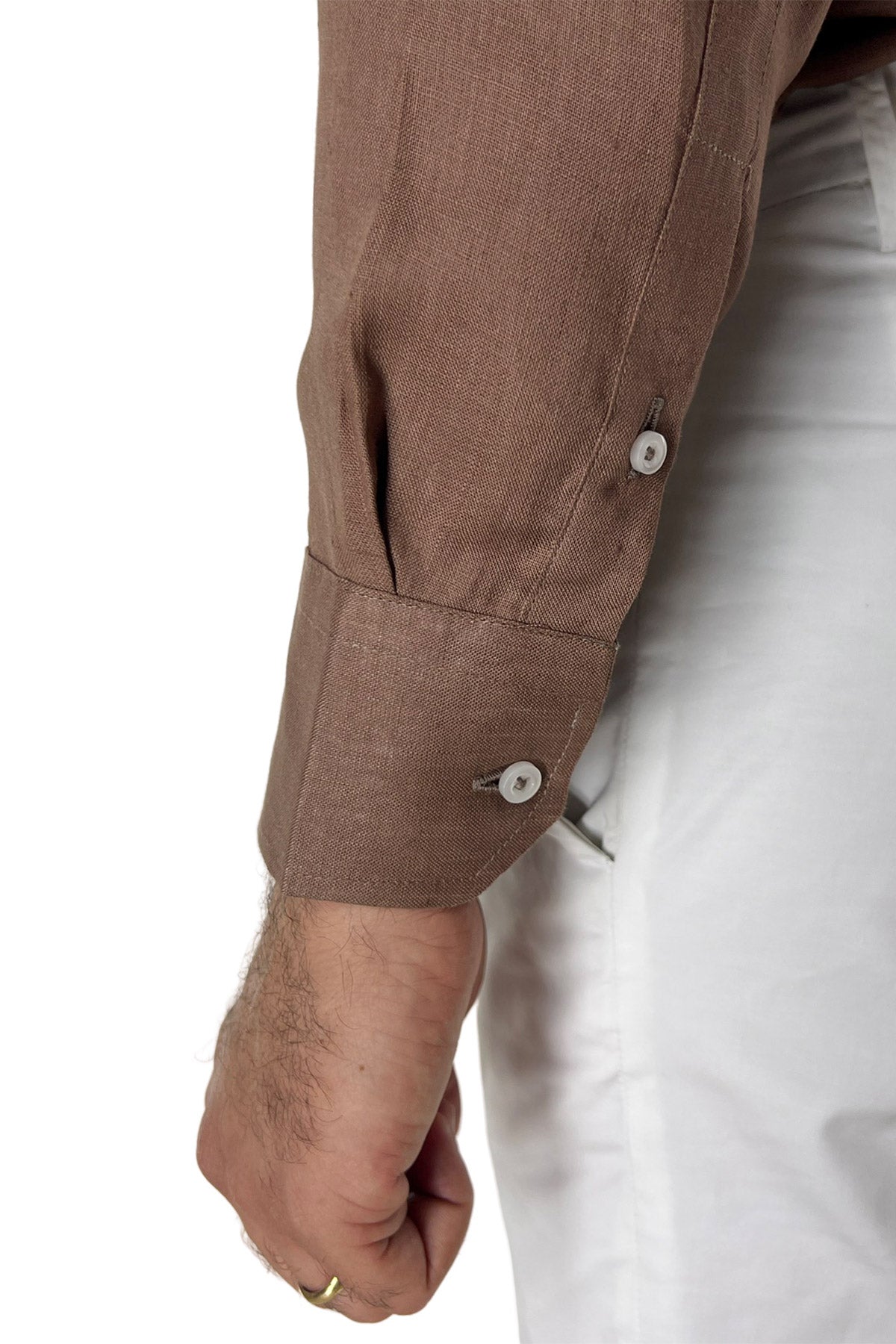 Camicia Uomo Marrone in Lino 100% made in italy collo semi francese morbido regular fit