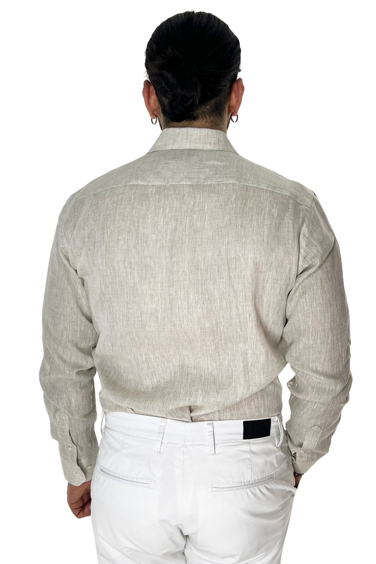 Camicia Uomo Beige in Lino 100% made in italy collo semi francese morbido regular fit