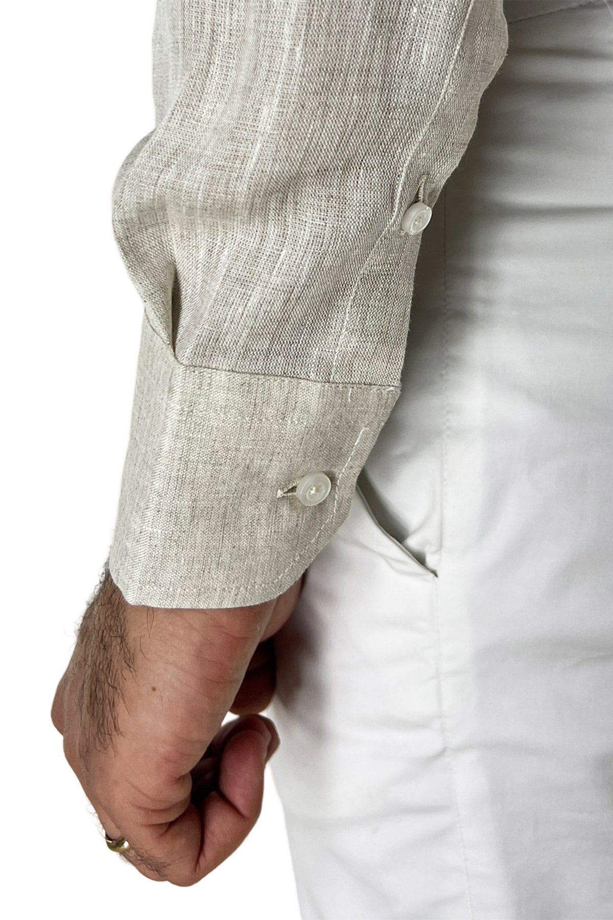 Camicia Uomo Beige in Lino 100% made in italy collo semi francese morbido regular fit