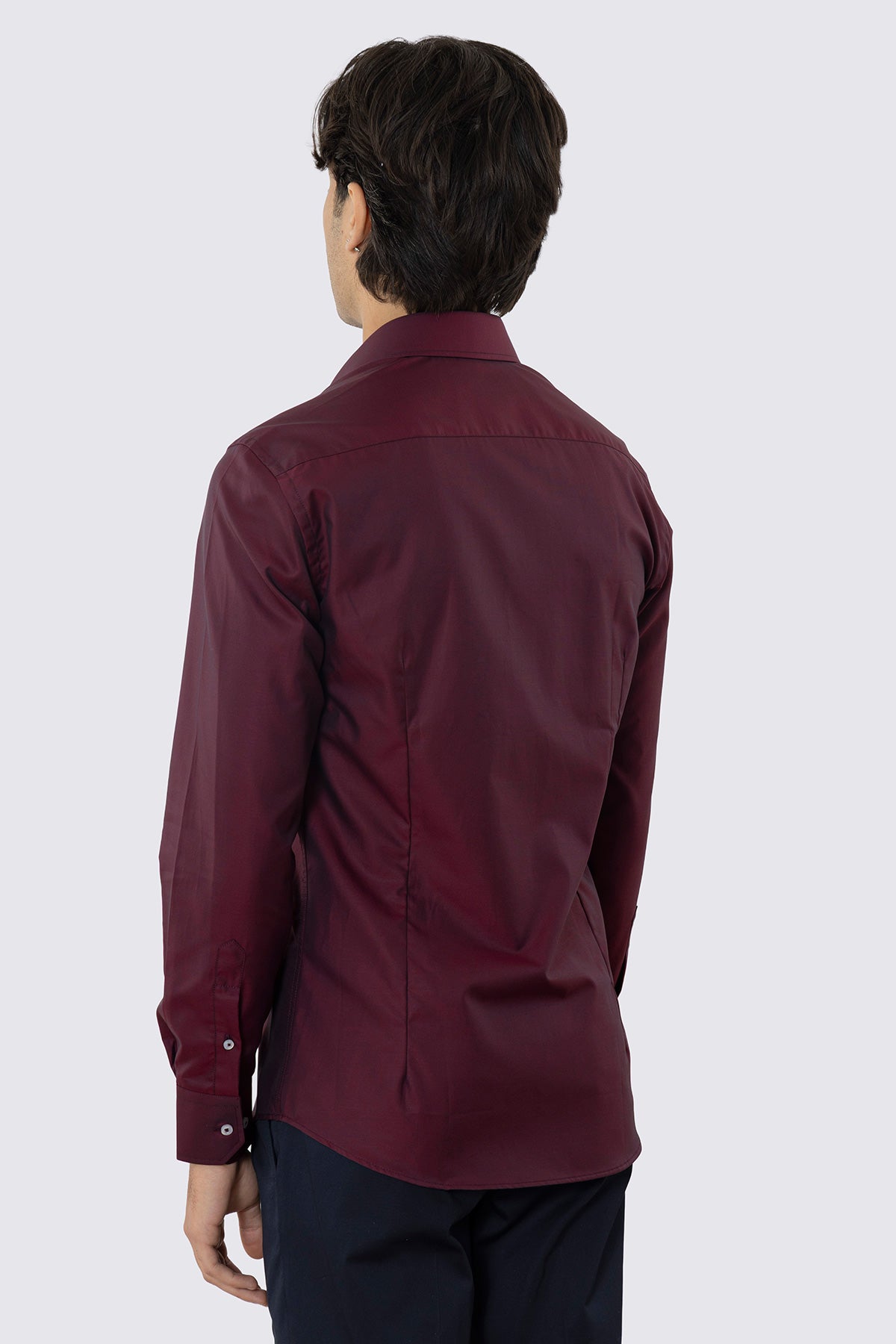 Camicia Uomo slim fit bordeaux blu 100% cotone Tinta unita collo semi francese mileta Tessuti no iron
