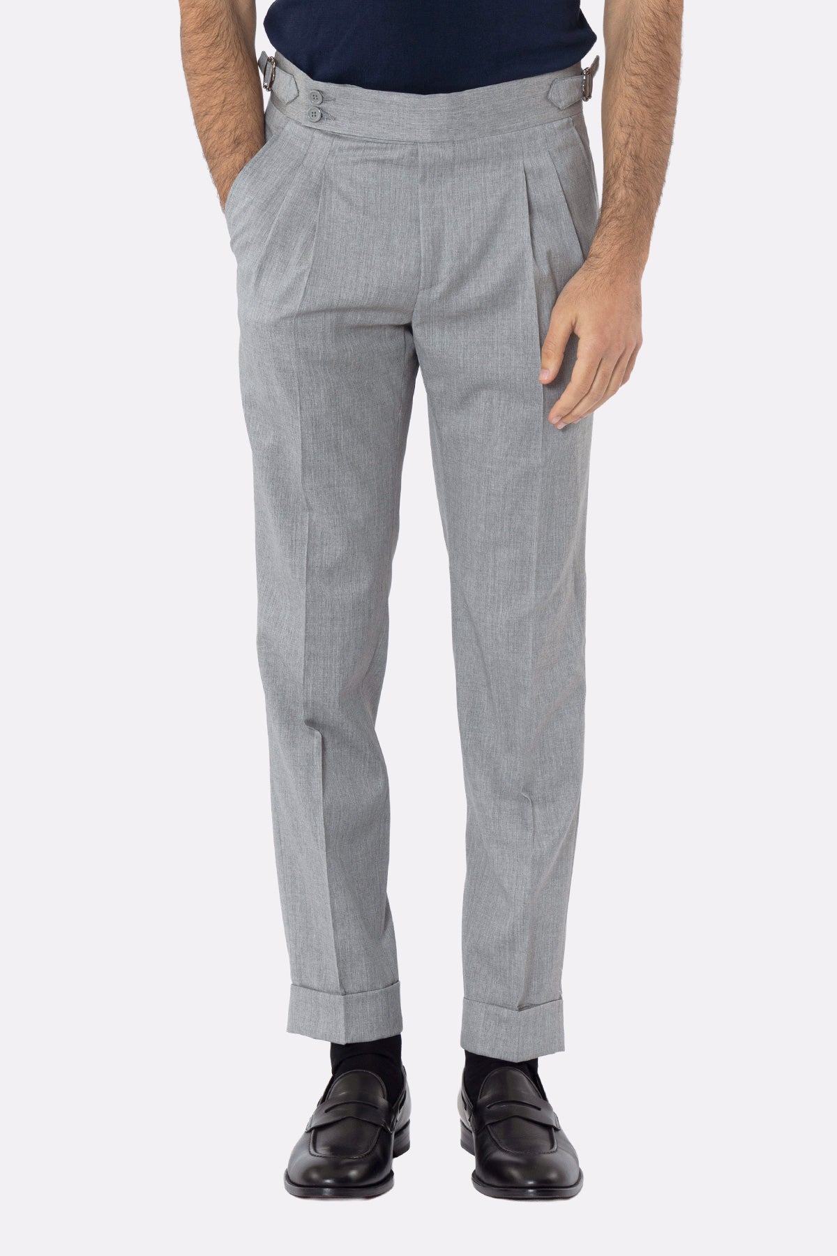 Abito uomo Monopetto grigio chiaro in fresco lana super 130's Vitale Barberis Canonico sfoderata Rever a lancia tasche a toppe