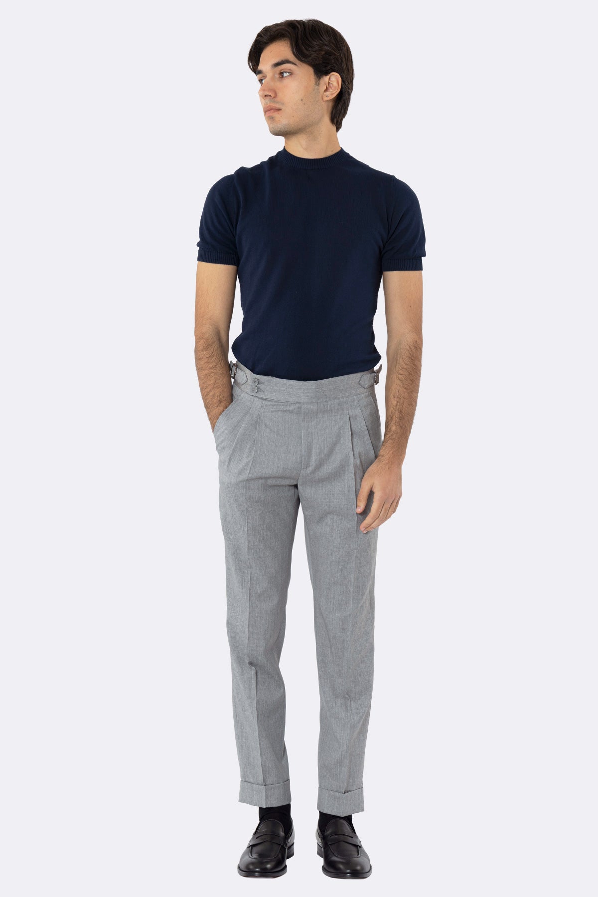 Abito uomo Monopetto grigio chiaro in fresco lana super 130's Vitale Barberis Canonico sfoderata Rever a lancia tasche a toppe