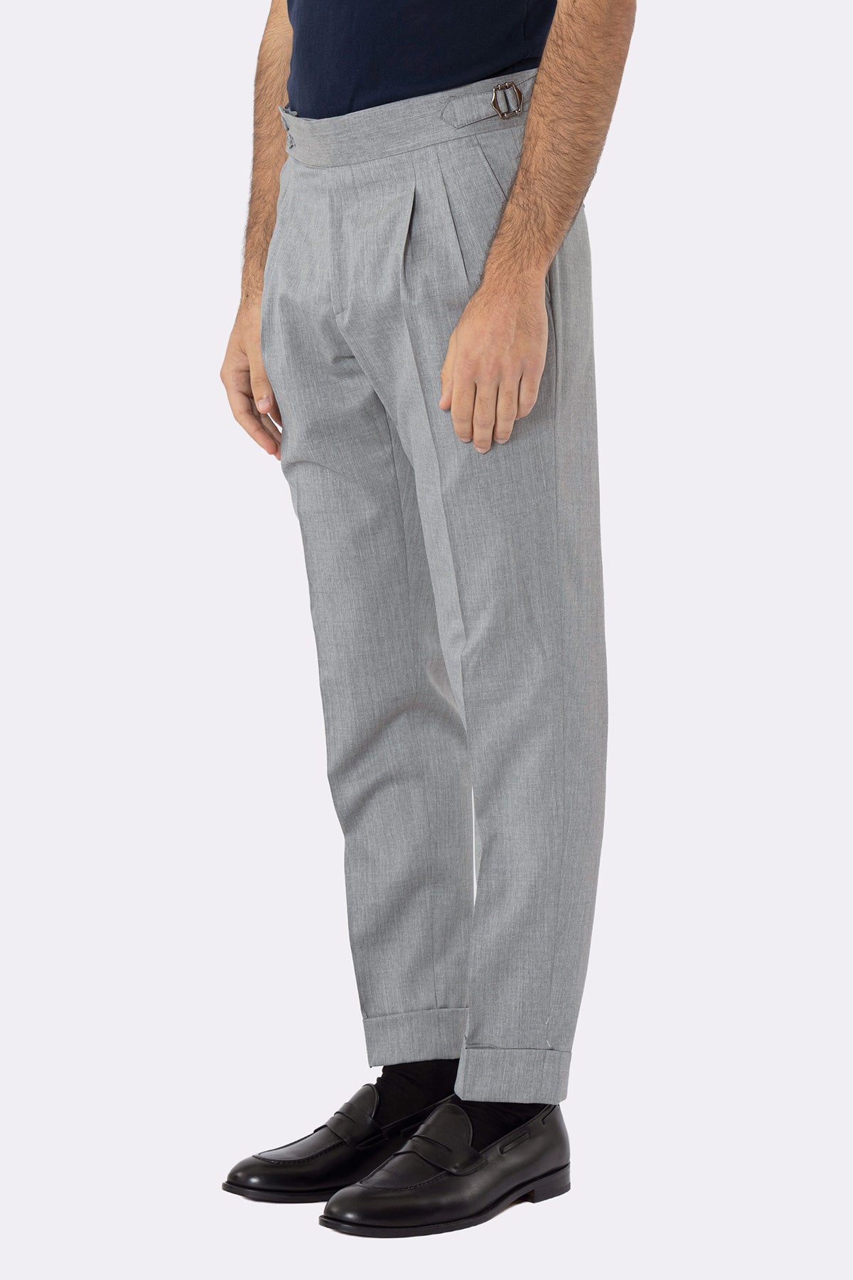 Abito uomo Monopetto grigio chiaro in fresco lana super 130's Vitale Barberis Canonico sfoderata Rever a lancia tasche a toppe