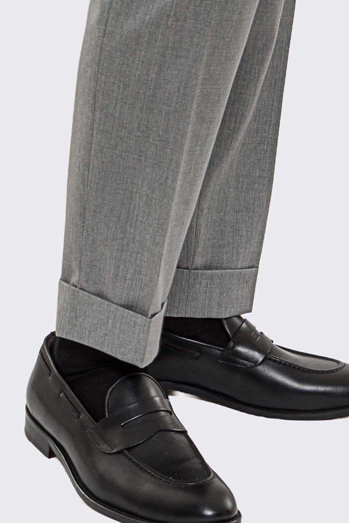 Pantalone uomo grigio chiaro fresco lana Vitale Barberis vita alta con 2 pinces - fibbie laterali e risvolto 5cm