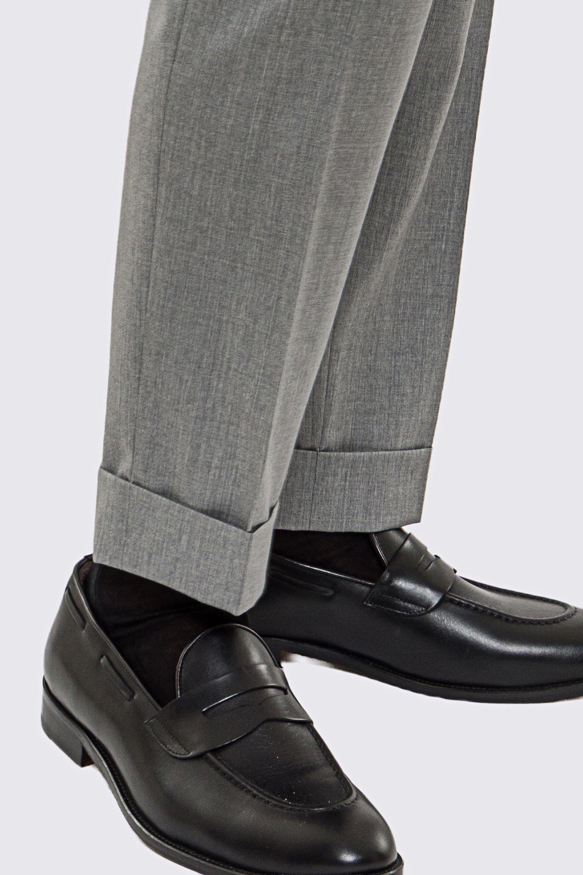 Pantalone uomo grigio chiaro fresco lana Vitale Barberis vita alta con 2 pinces - fibbie laterali e risvolto 5cm