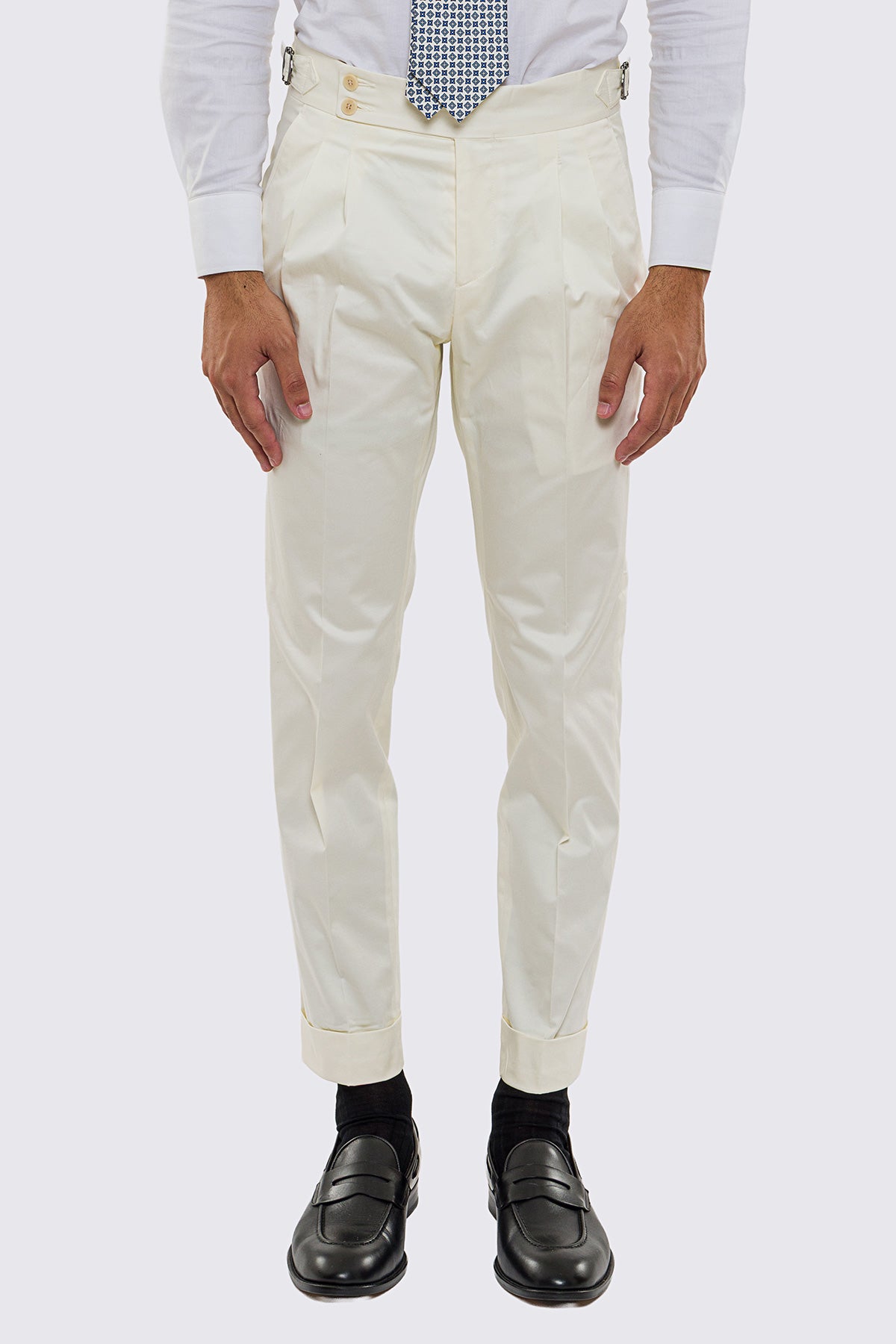 Abito uomo Monopetto Panna in cotone leggermente elastico sfoderata Rever classico 11 cm tasche a toppe