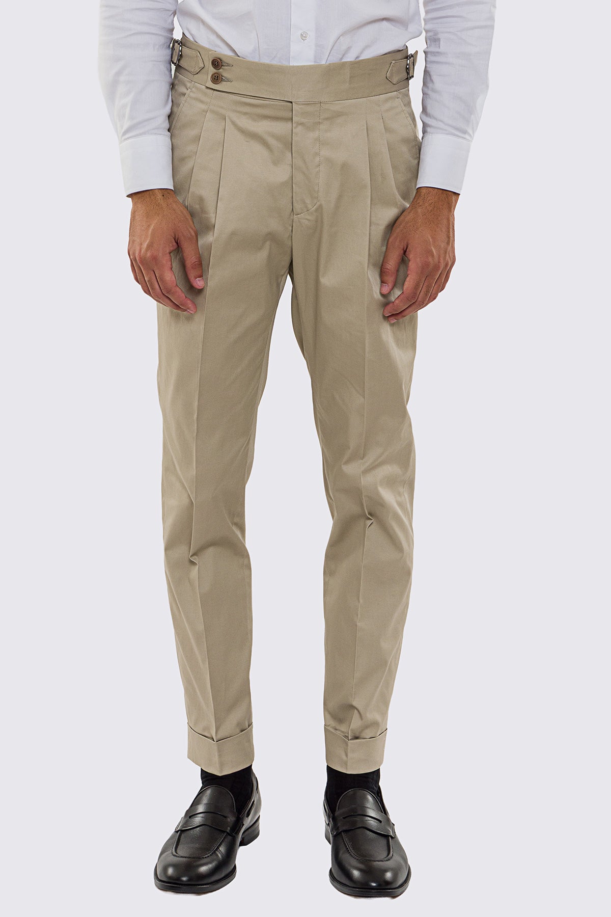 Abito uomo Monopetto beige in cotone leggermente elastico sfoderata Rever classico 11 cm tasche a toppe