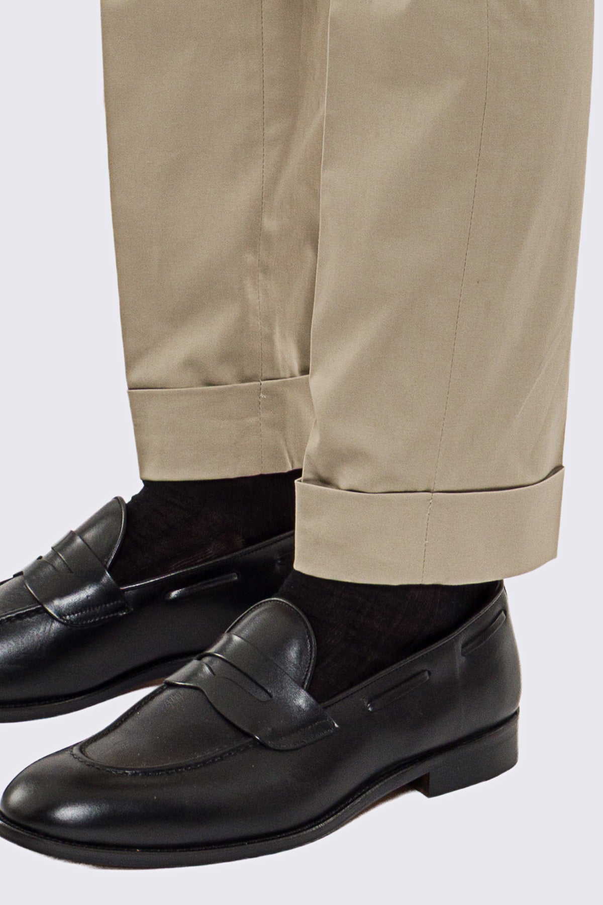 Pantalone uomo Beige vita alta con fibbie laterali tasca america in cotone risvolto 5cm made in italy