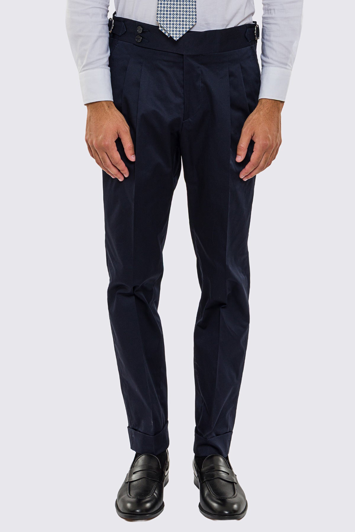 Abito uomo Monopetto blu in cotone leggermente elastico sfoderata Rever classico 11 cm tasche a toppe
