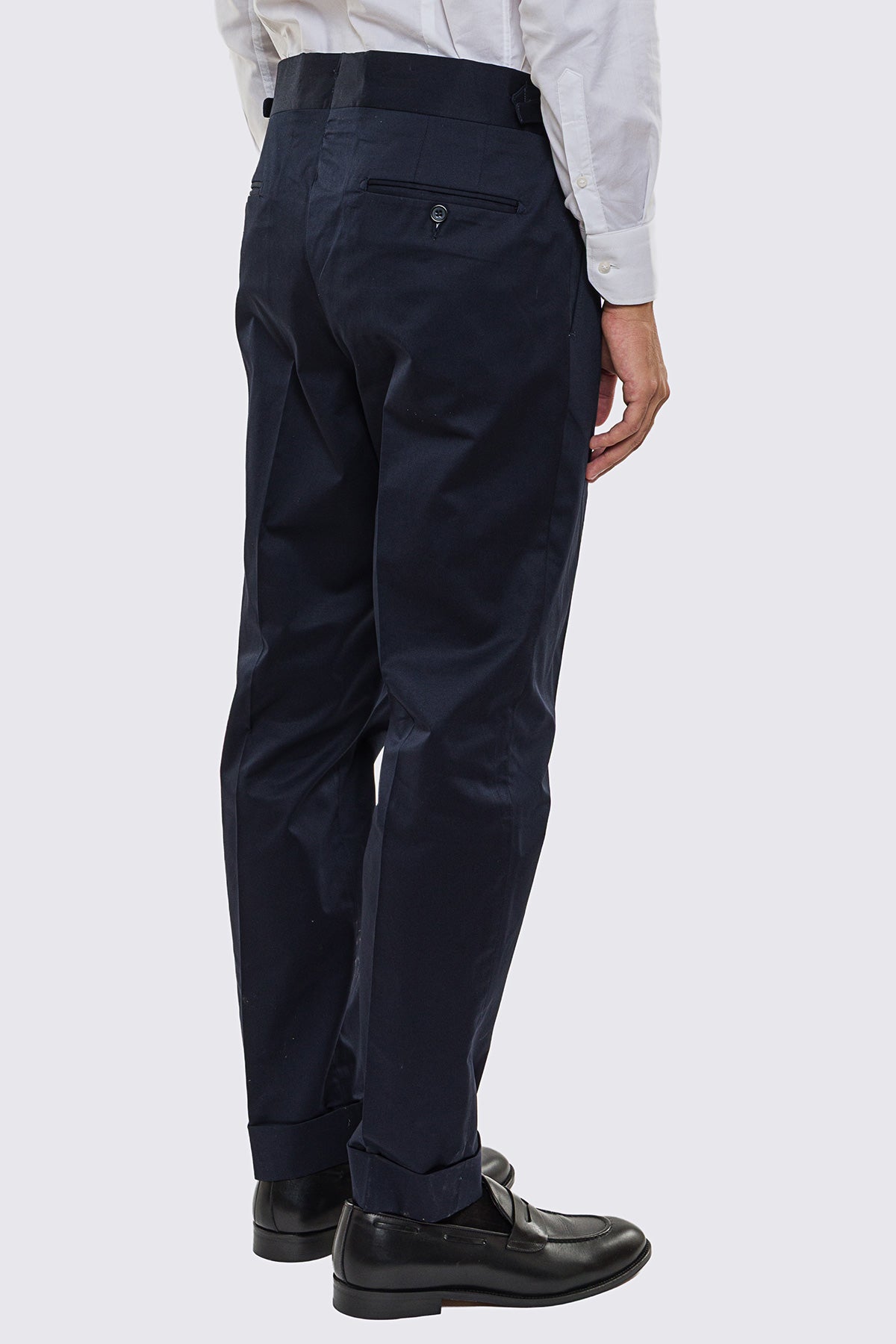 Abito uomo Monopetto blu in cotone leggermente elastico sfoderata Rever classico 11 cm tasche a toppe