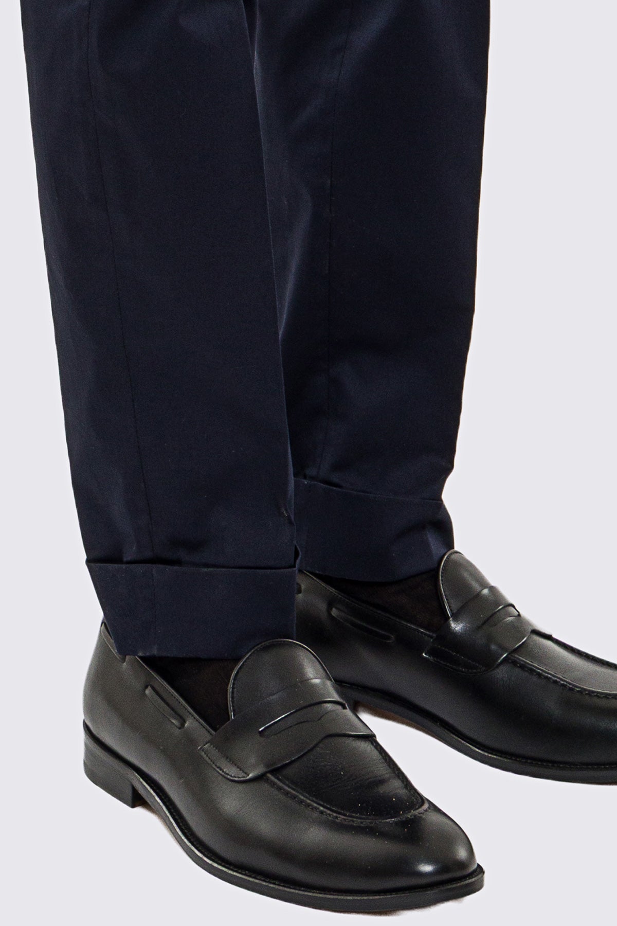 Pantalone uomo Blu vita alta con fibbie laterali tasca america in cotone risvolto 5cm made in italy