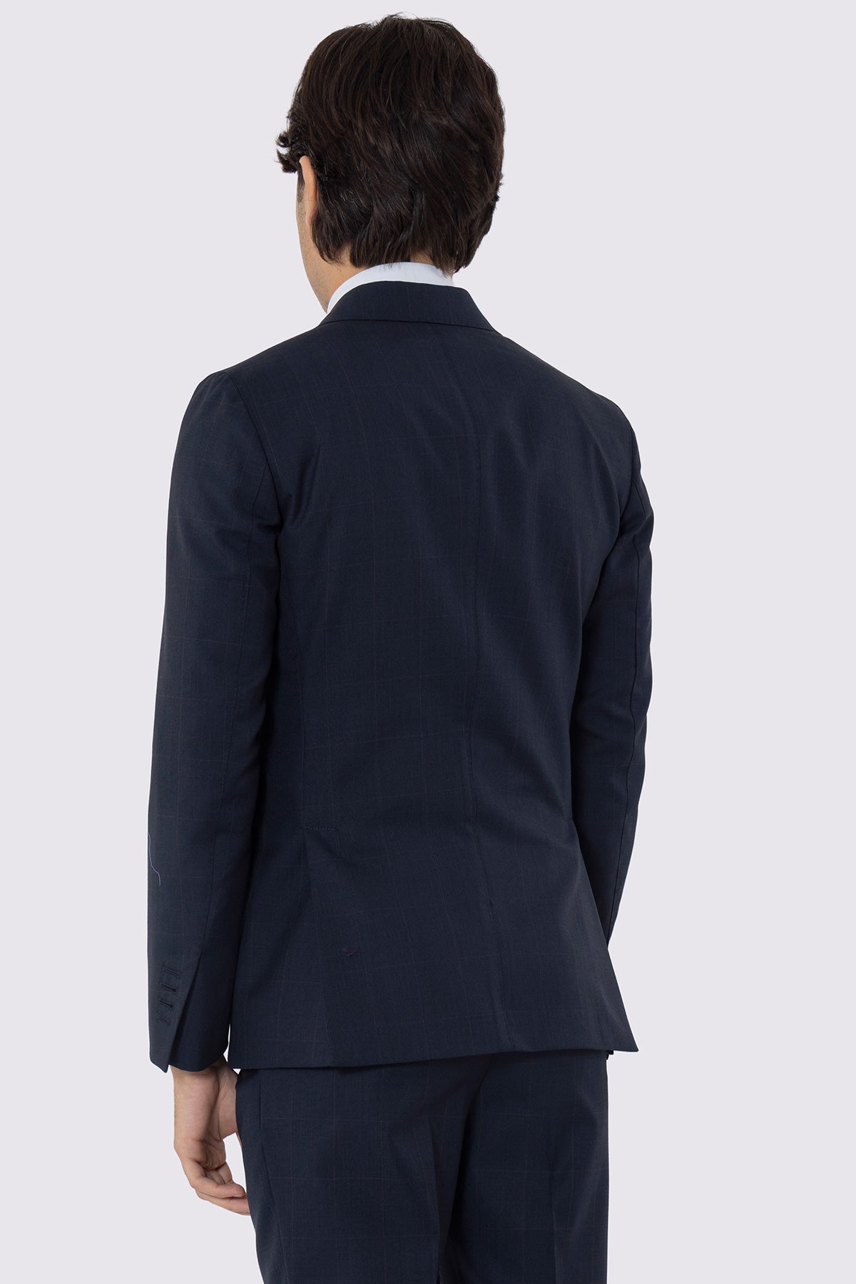 Giacca uomo doppiopetto blu quadro rosso fresco lana super 120's Holland & Sherry Rever largo a lancia