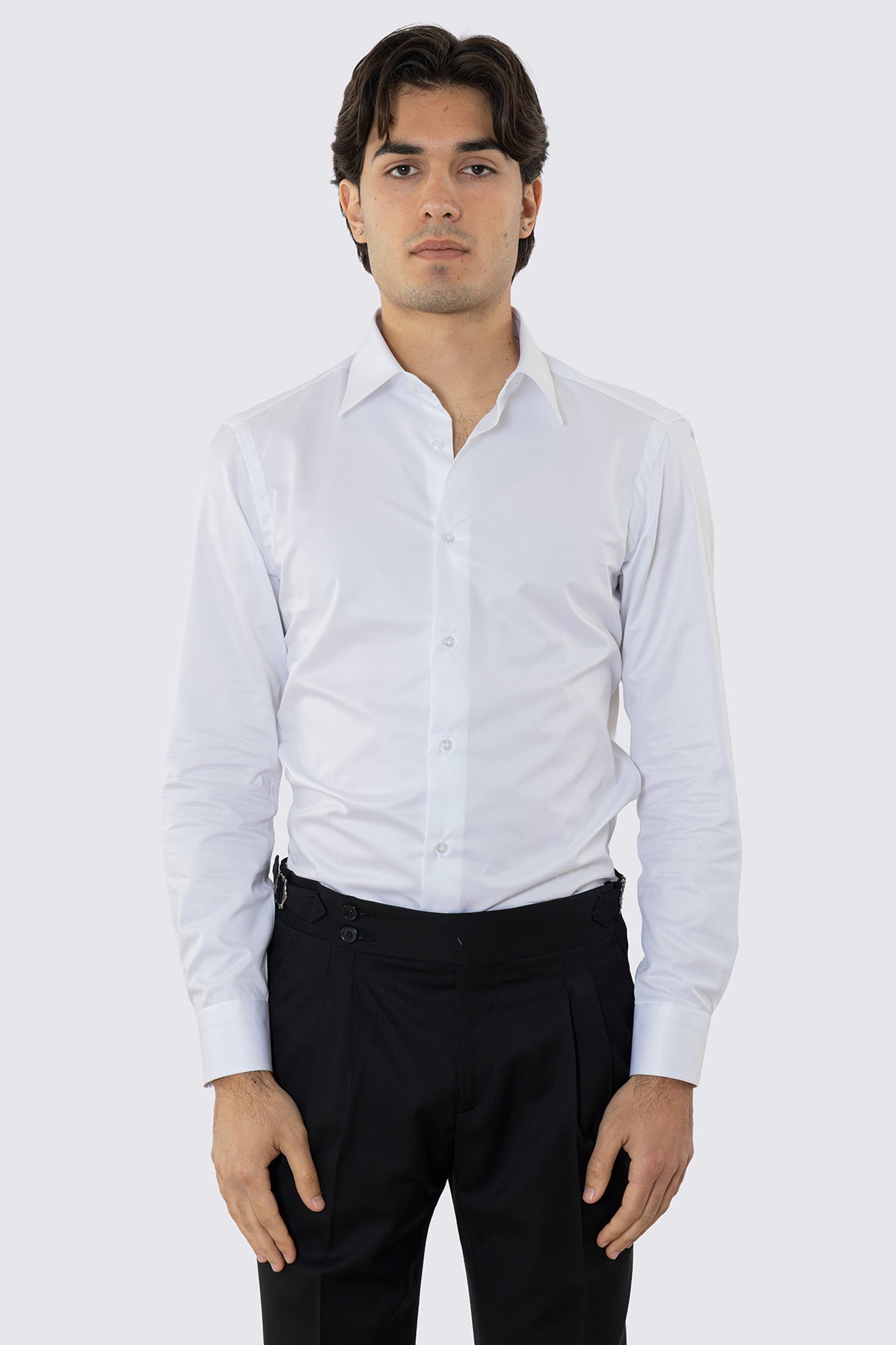 Camicia Bianca collo italiano con 4 passaggi a mano 100% Cotone Da uomo slim fit 4 passaggi a mano