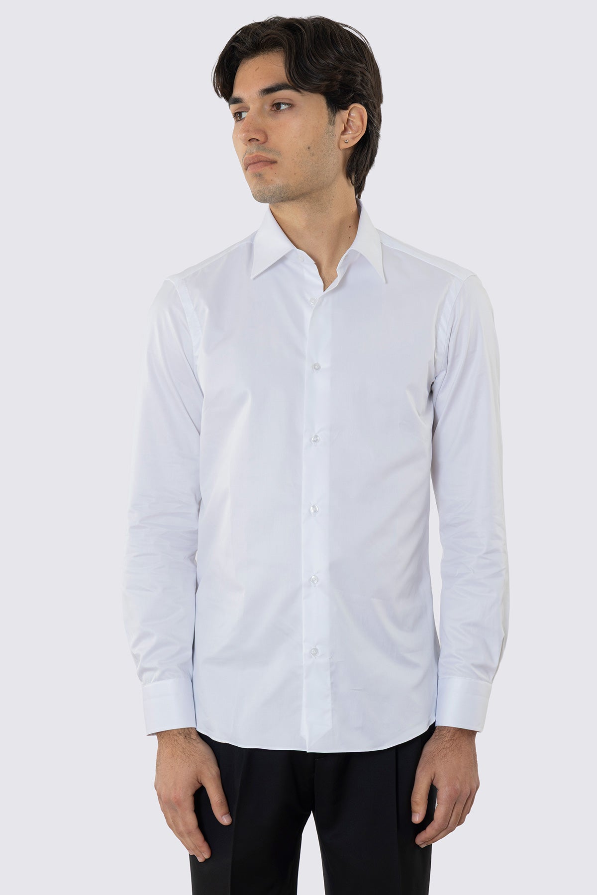 Camicia Bianca collo italiano con 4 passaggi a mano 100% Cotone Da uomo slim fit 4 passaggi a mano