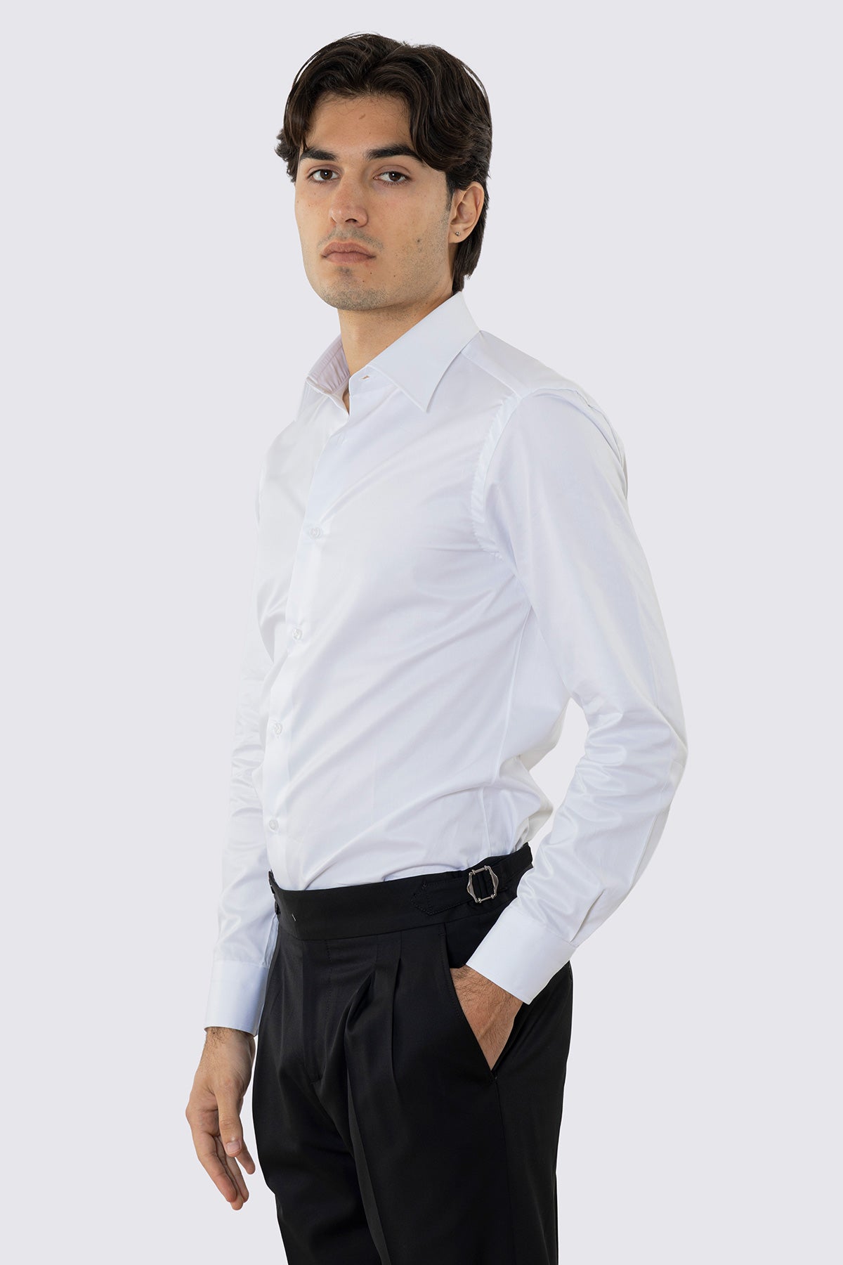 Camicia Bianca collo italiano con 4 passaggi a mano 100% Cotone Da uomo slim fit 4 passaggi a mano