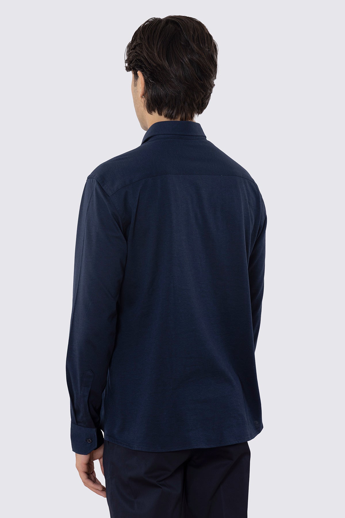 Polo camicia blu 4 bottoni da uomo collo semi francese manica lunga in cotone 100% nido d'ape made in italy