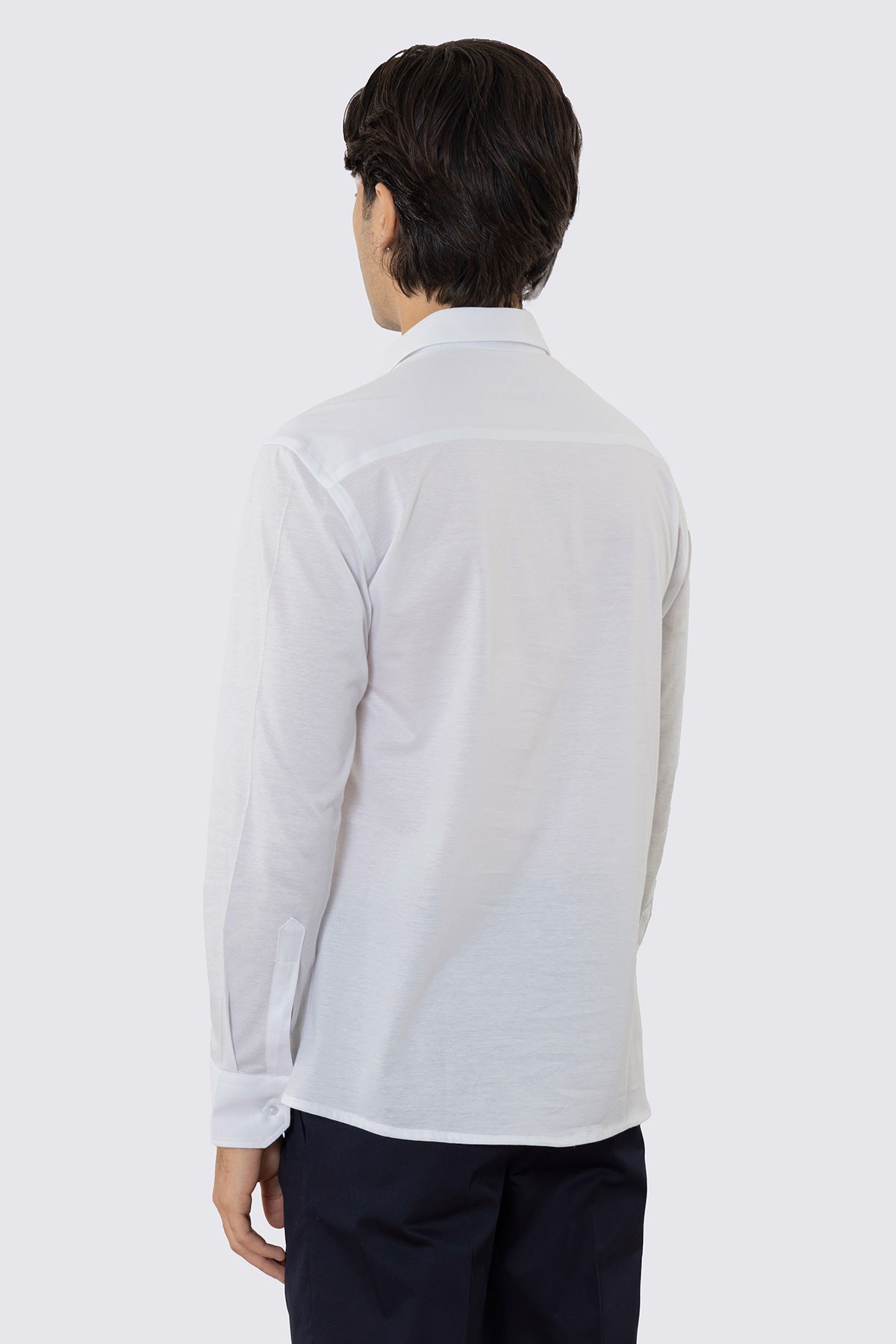 Polo camicia bianca 4 bottoni da uomo collo semi francese manica lunga in cotone 100% nido d'ape made in italy