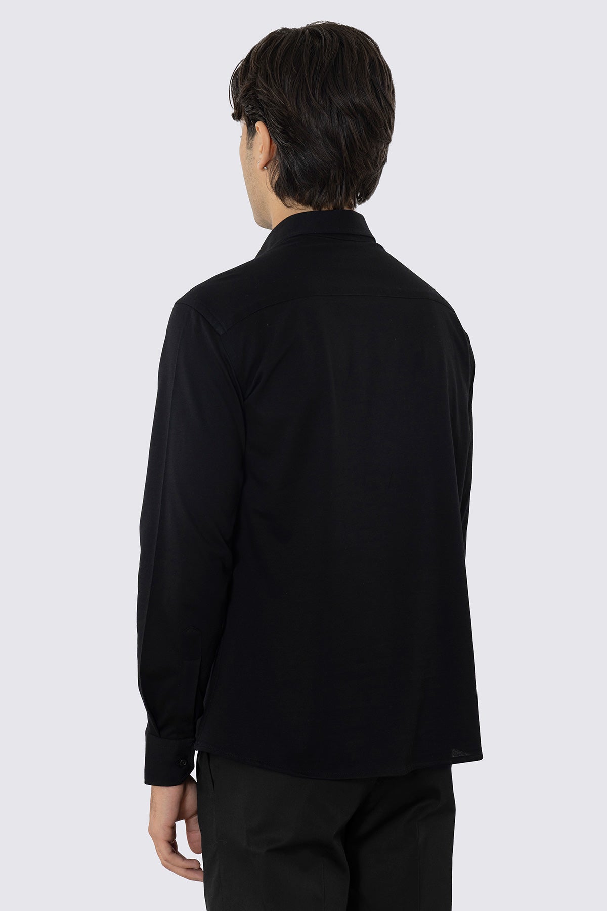 Polo camicia nera 4 bottoni da uomo collo semi francese manica lunga in cotone 100% nido d'ape made in italy