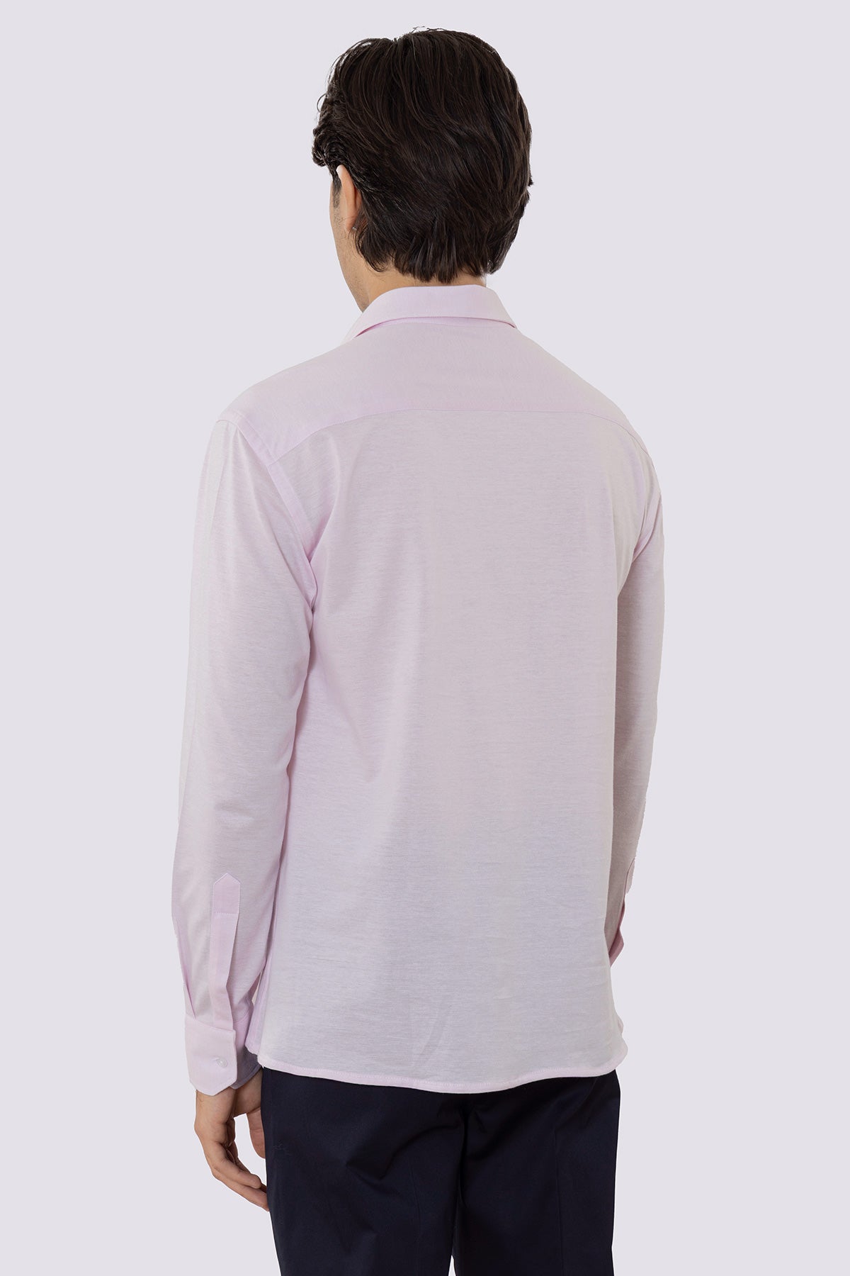Polo camicia rosa 4 bottoni da uomo collo semi francese manica lunga in cotone 100% nido d'ape made in italy