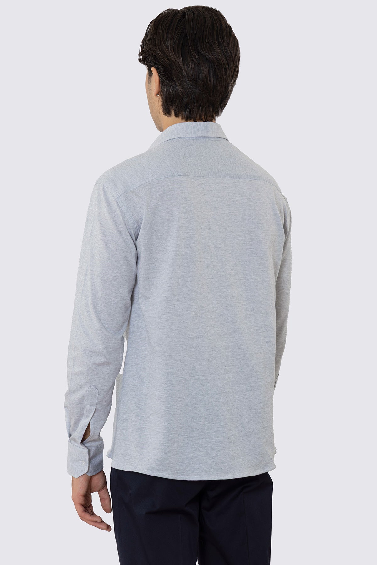 Polo camicia Grigia 4 bottoni da uomo collo semi francese manica lunga in cotone 100% nido d'ape made in italy