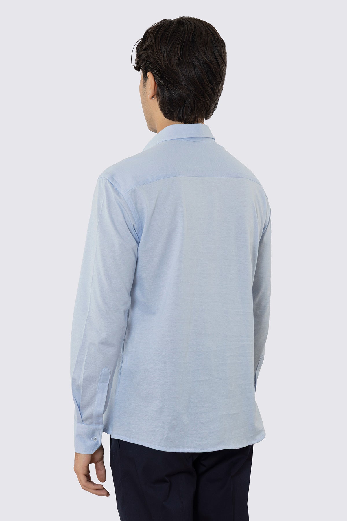 Polo camicia celeste 4 bottoni da uomo collo semi francese manica lunga in cotone 100% nido d'ape made in italy