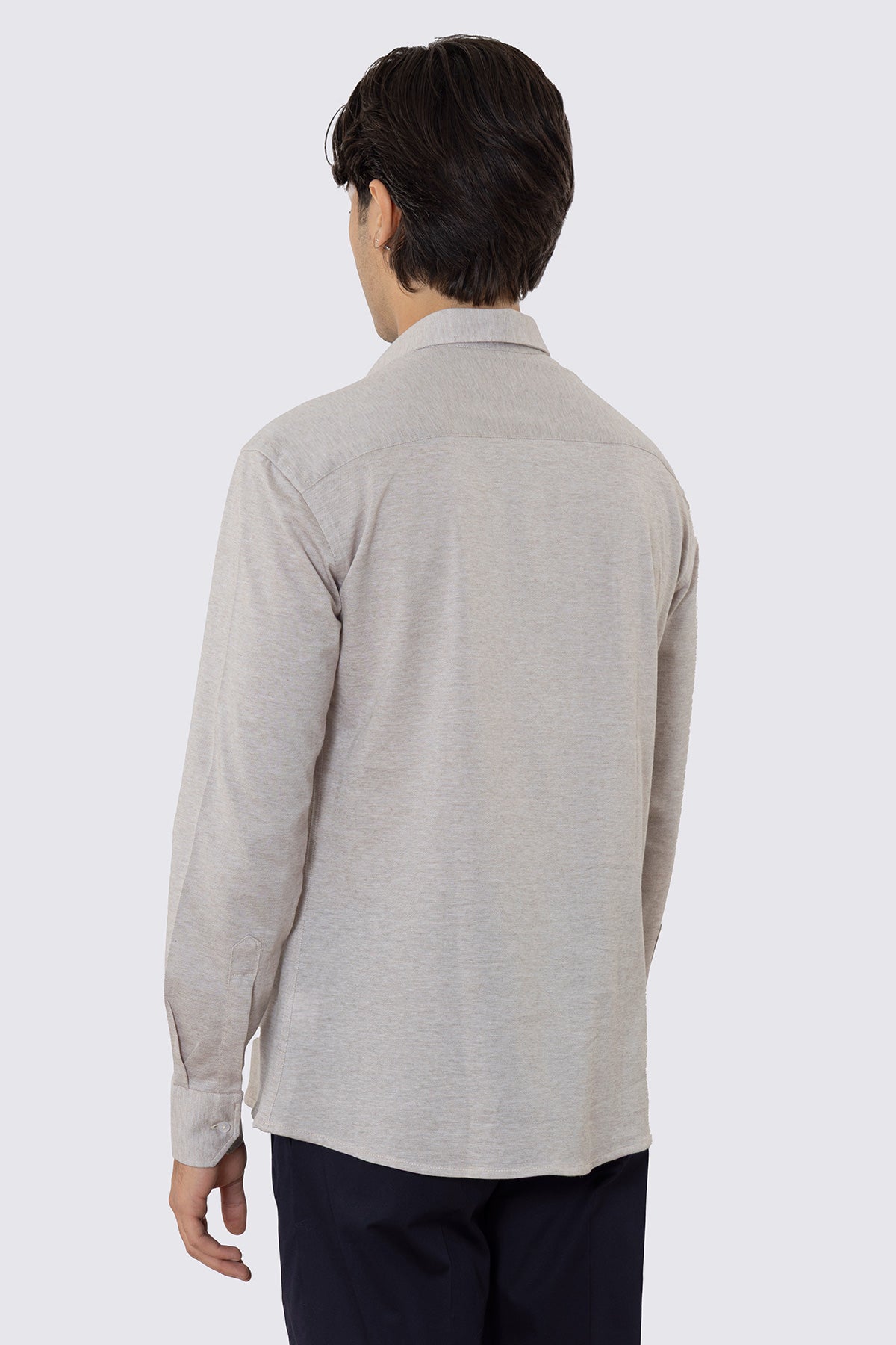 Polo camicia beige 4 bottoni da uomo collo semi francese manica lunga in cotone 100% nido d'ape made in italy