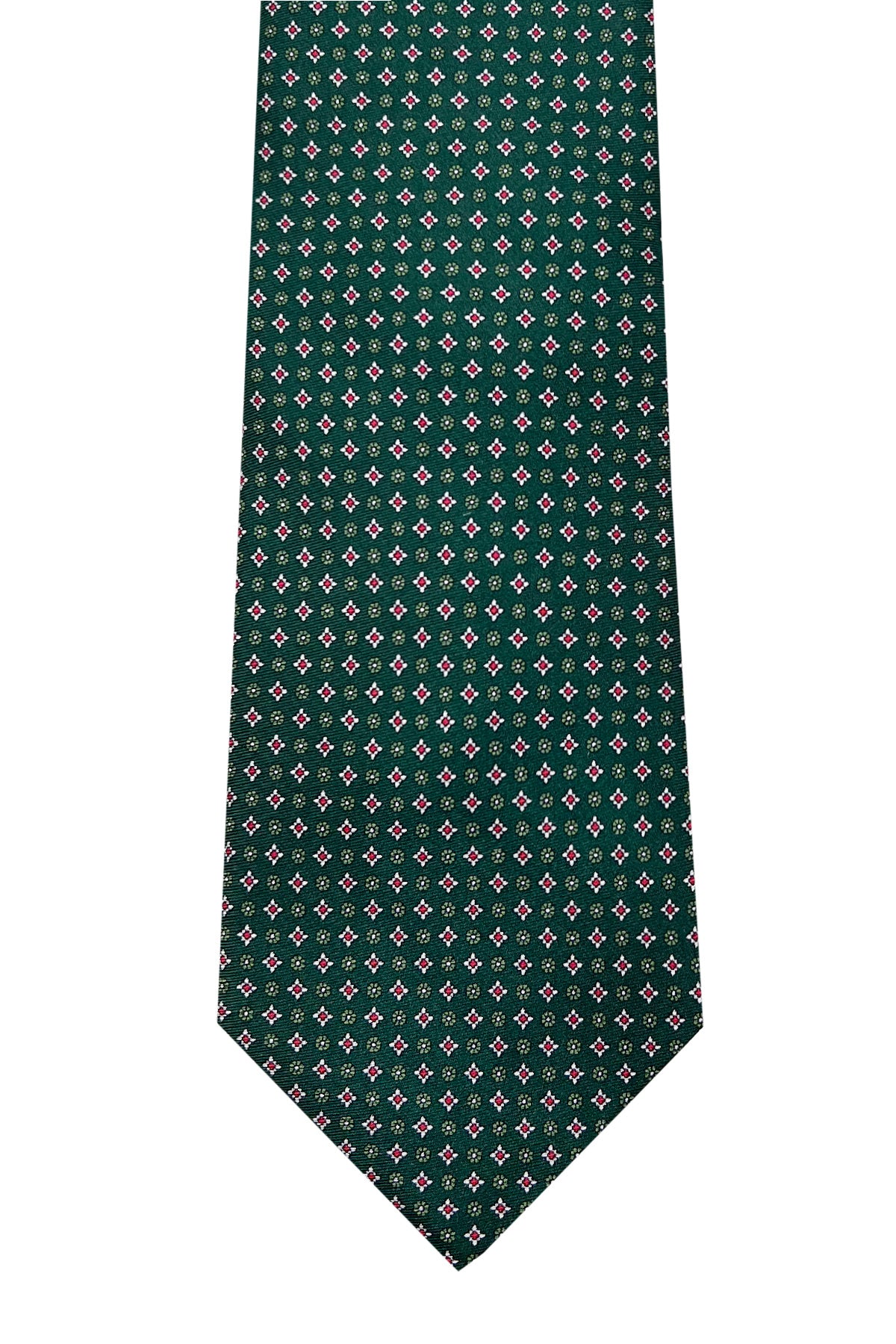 Cravatta uomo verde 9cm fantasia Fiori multcolor in pura seta cucita a mano