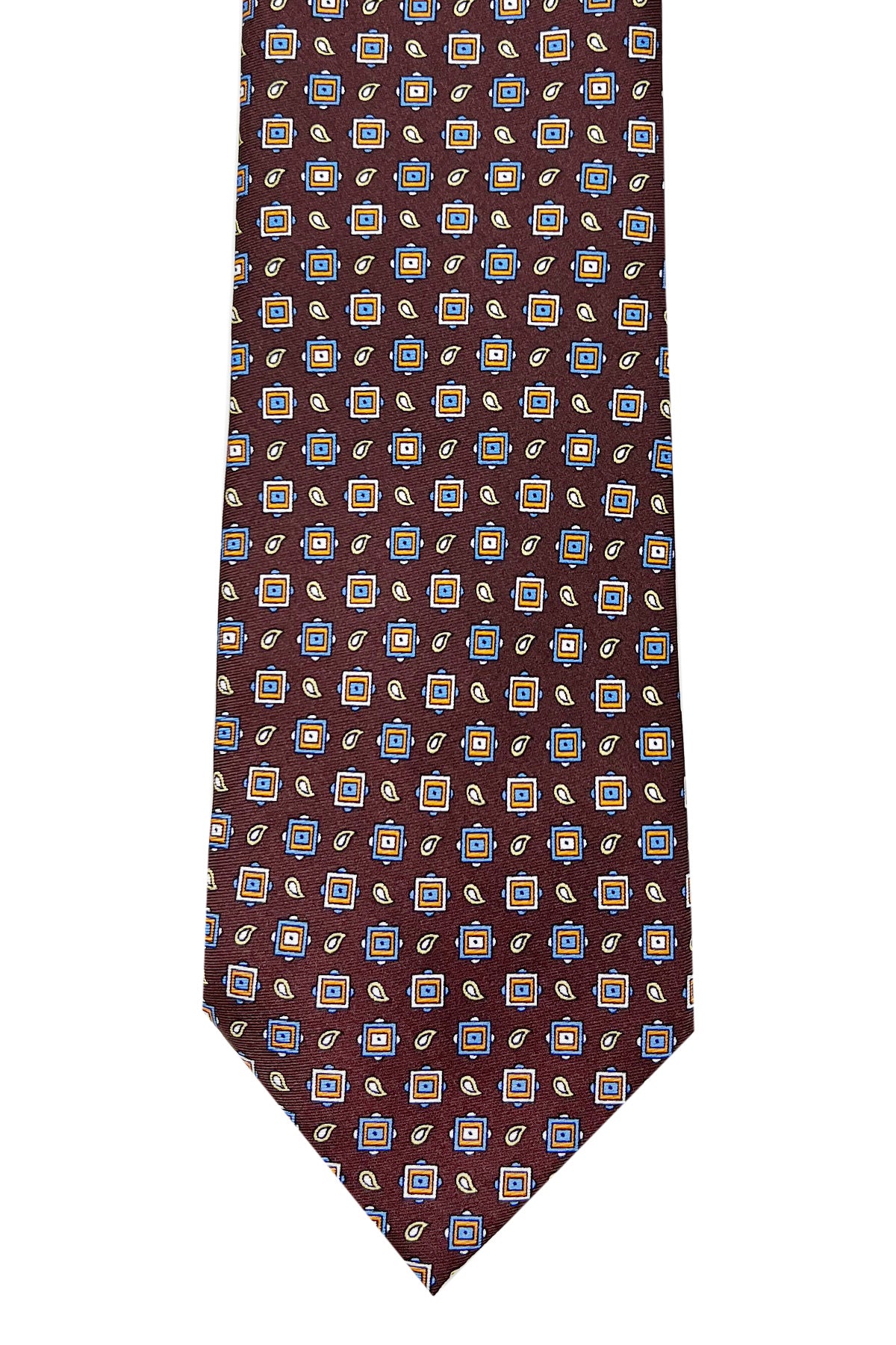 Cravatta uomo bordeaux 9cm fantasia quadri multcolor in pura seta cucita a mano