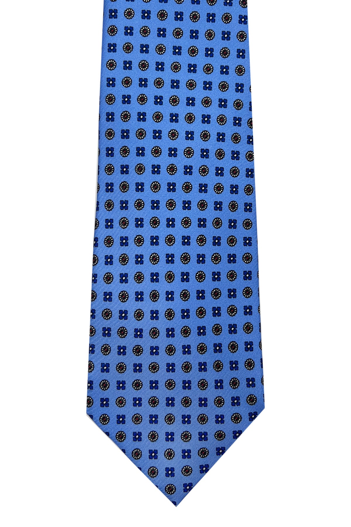 Cravatta uomo celeste 9cm fantasia multcolor in pura seta cucita a mano