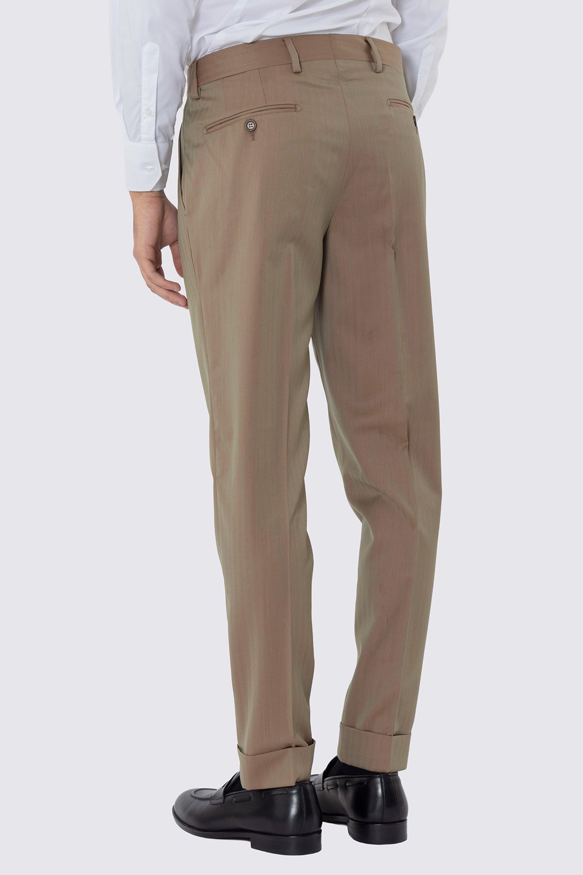 Pantalone uomo fango Solaro in fresco lana al 100% Bristol tessuti Napoli vita alta