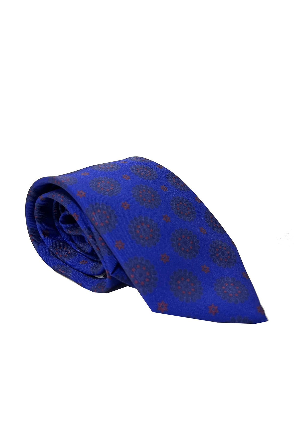 Cravatta uomo blu 9cm fantasia in pura seta cucita a mano