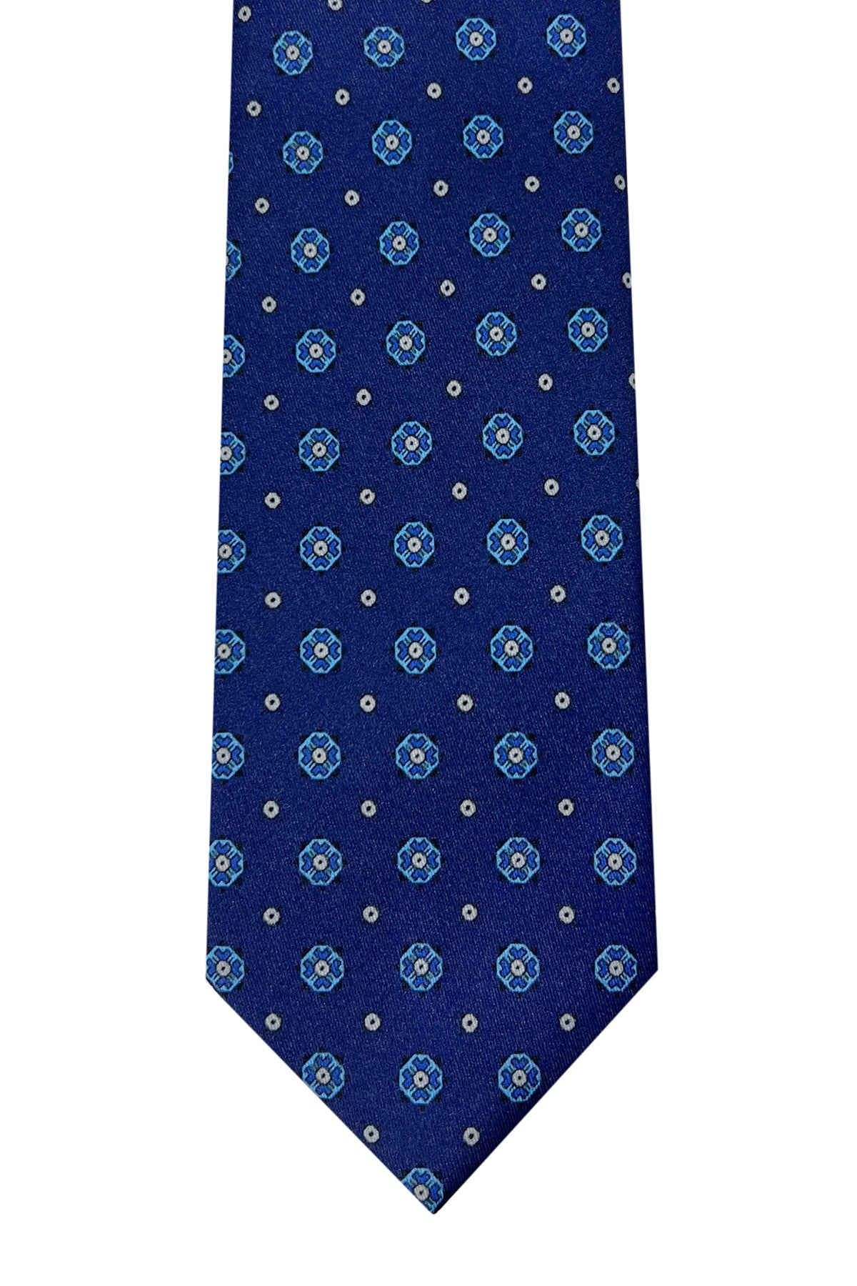 Cravatta uomo blu 9cm fantasia in pura seta cucita a mano