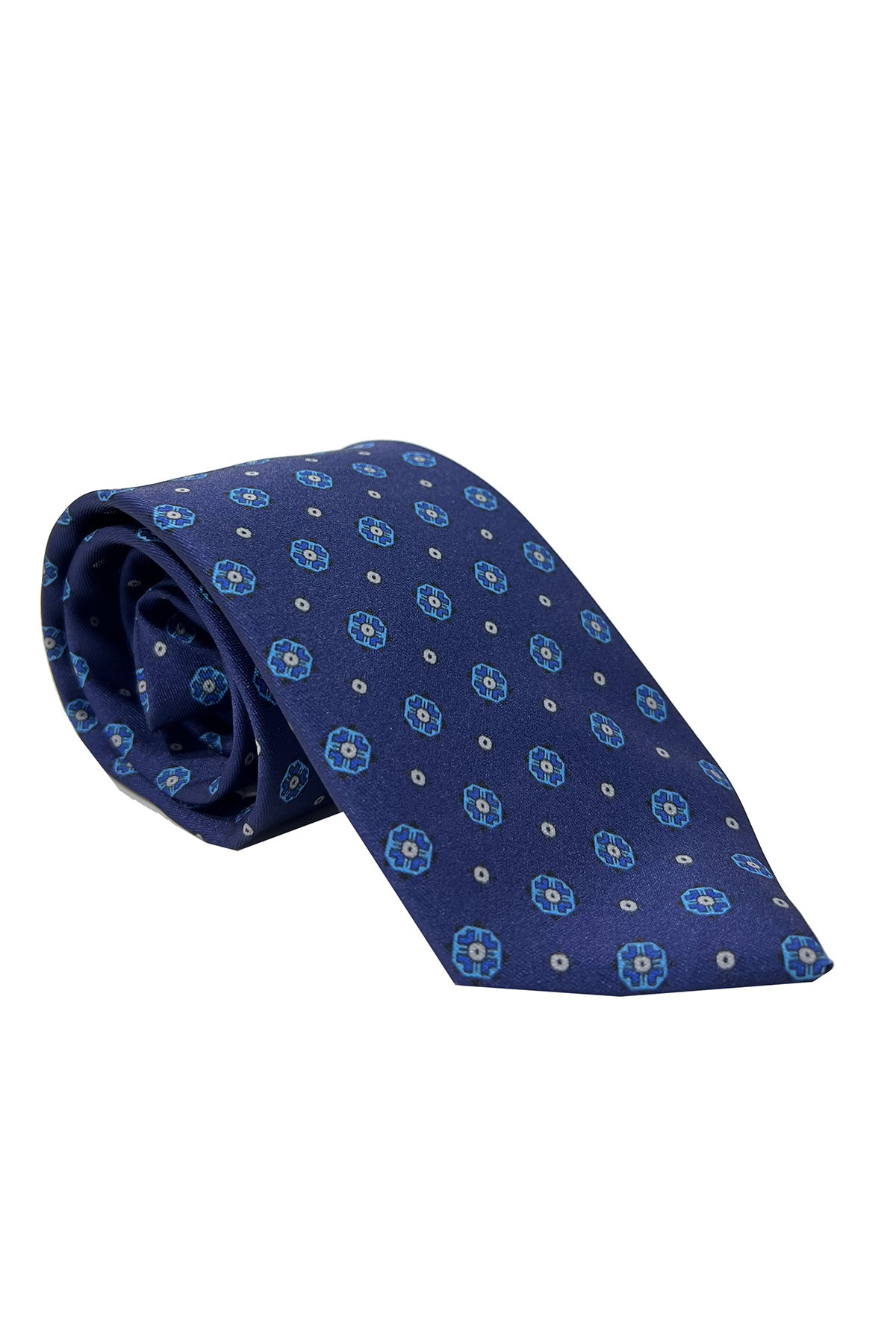 Cravatta uomo blu 9cm fantasia in pura seta cucita a mano